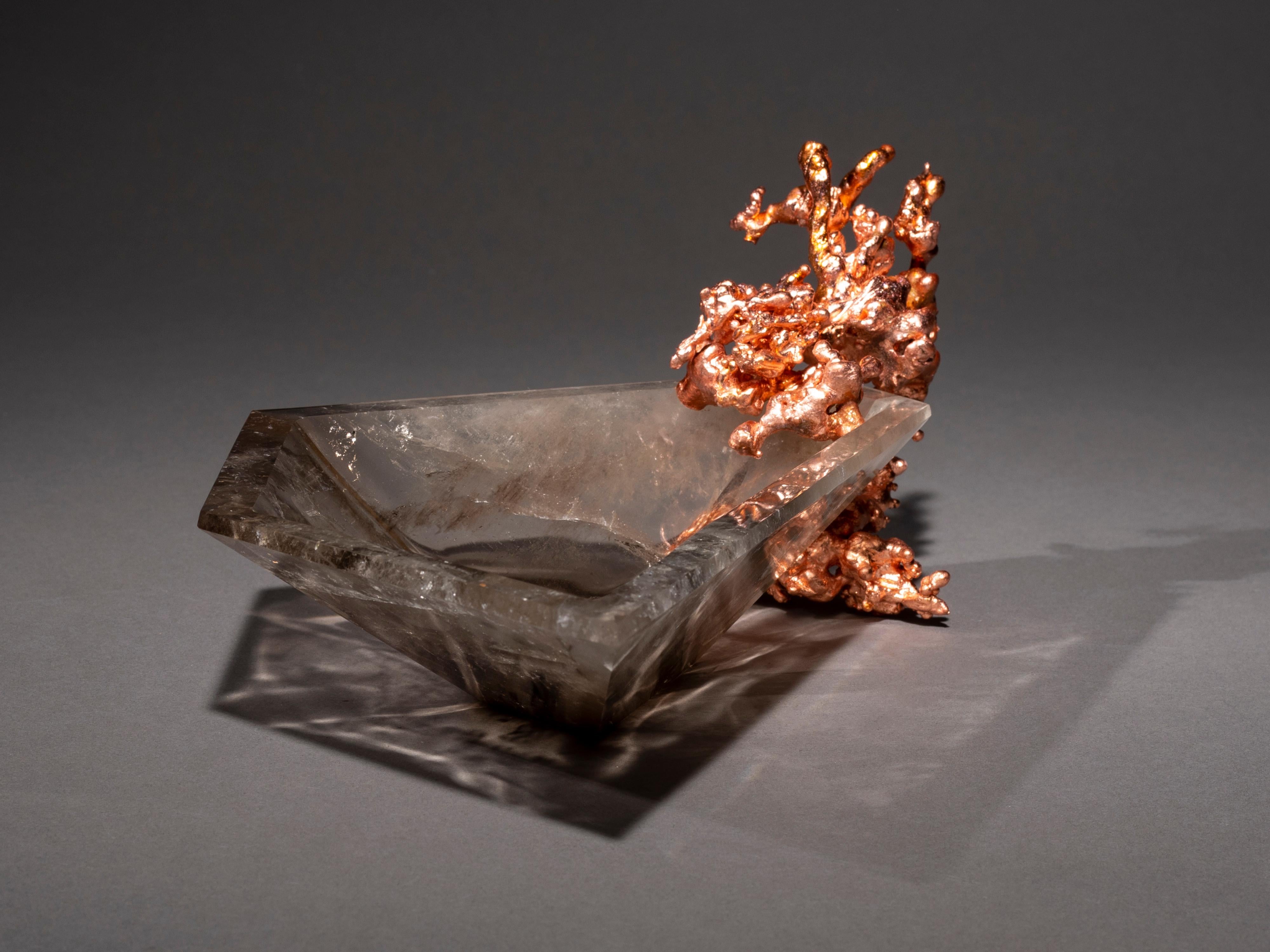 Studio Greytak Crystal Bling Bowl 37, Copper on Smokey Quartz In New Condition For Sale In Missoula, MT