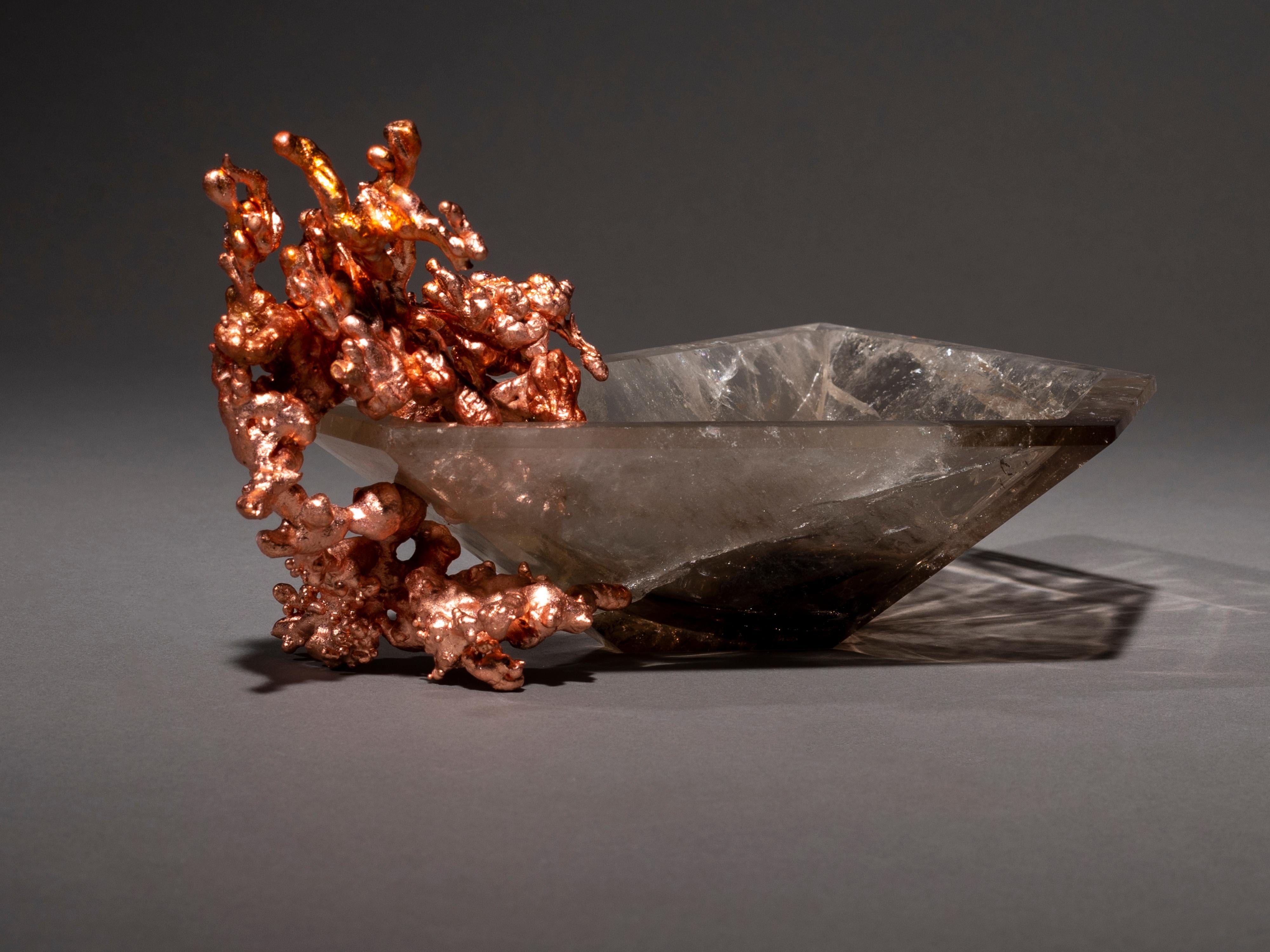 Studio Greytak Crystal Bling Bowl 37, Copper on Smokey Quartz For Sale 2