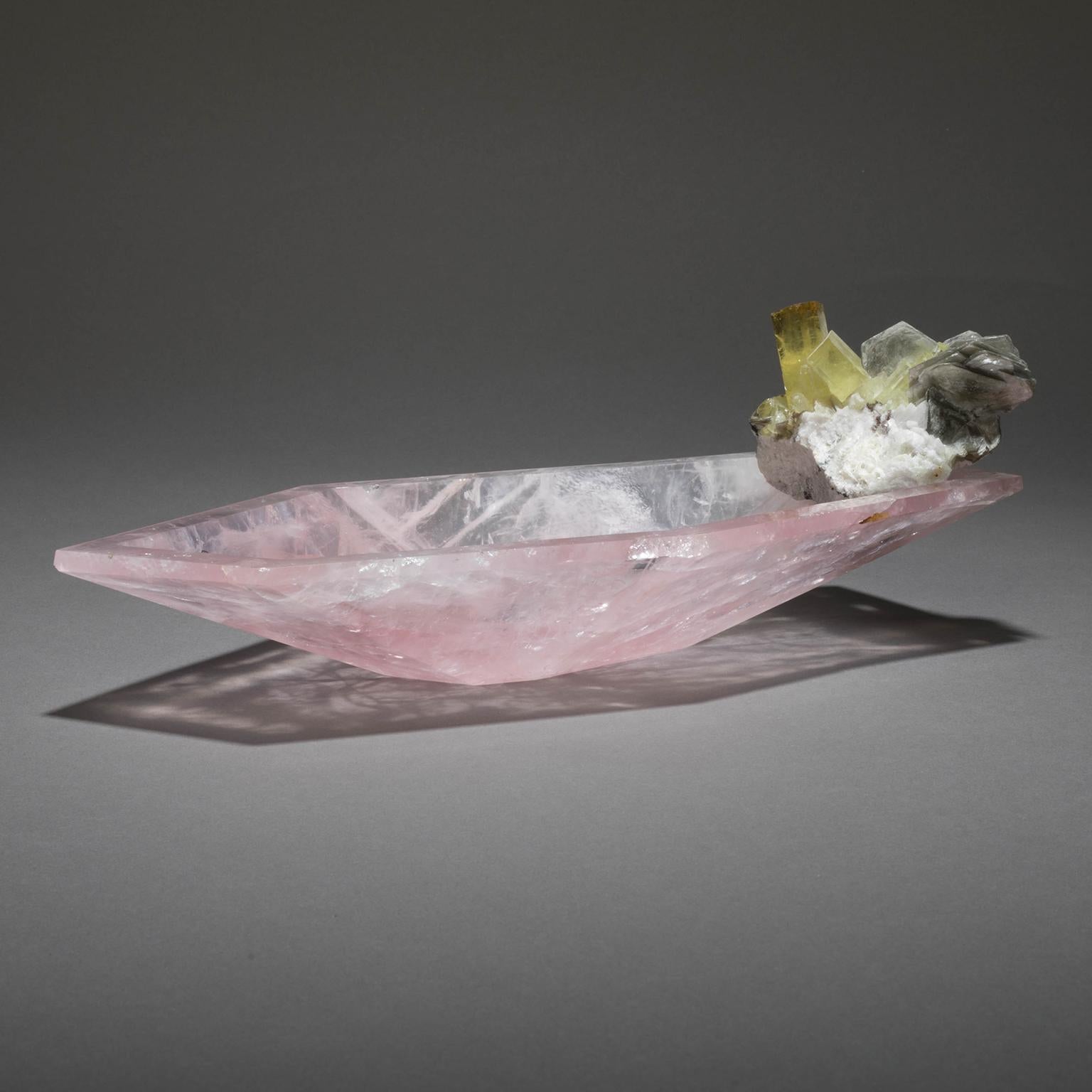 Carved Studio Greytak 'Crystal Bling Bowl 6' Rose Quartz, Agate, Beryl & Muscovite