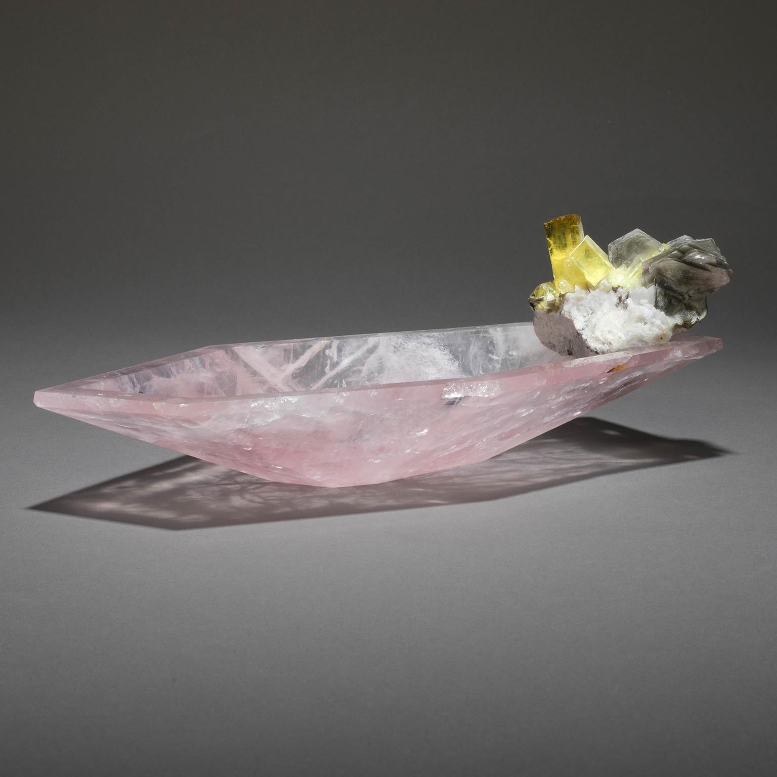 Contemporary Studio Greytak 'Crystal Bling Bowl 6' Rose Quartz, Agate, Beryl & Muscovite