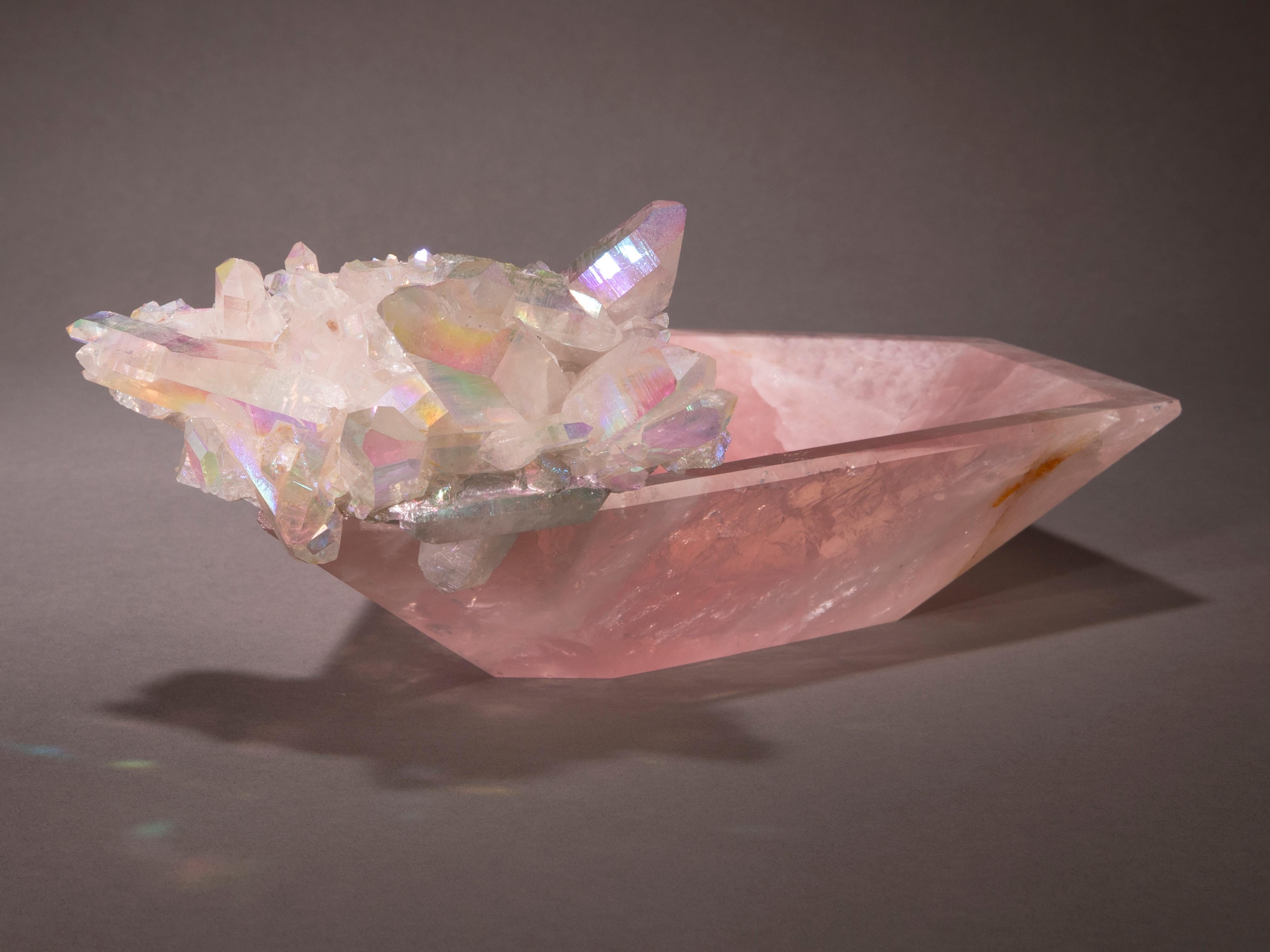 Studio Greytak Crystal Bling Bowl, Aura Quartz & Rose Quartz In New Condition For Sale In Missoula, MT