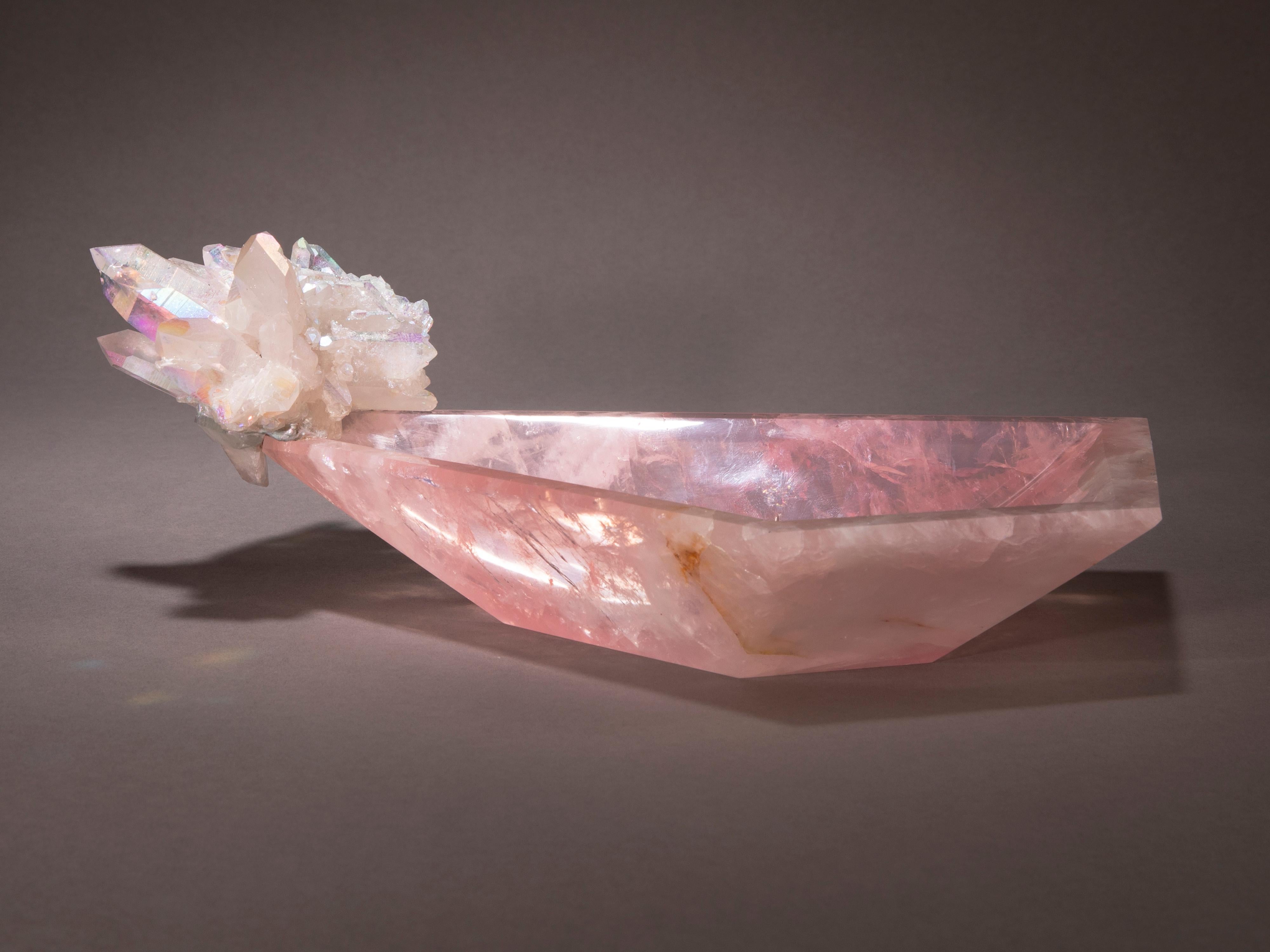 Contemporary Studio Greytak Crystal Bling Bowl, Aura Quartz & Rose Quartz For Sale