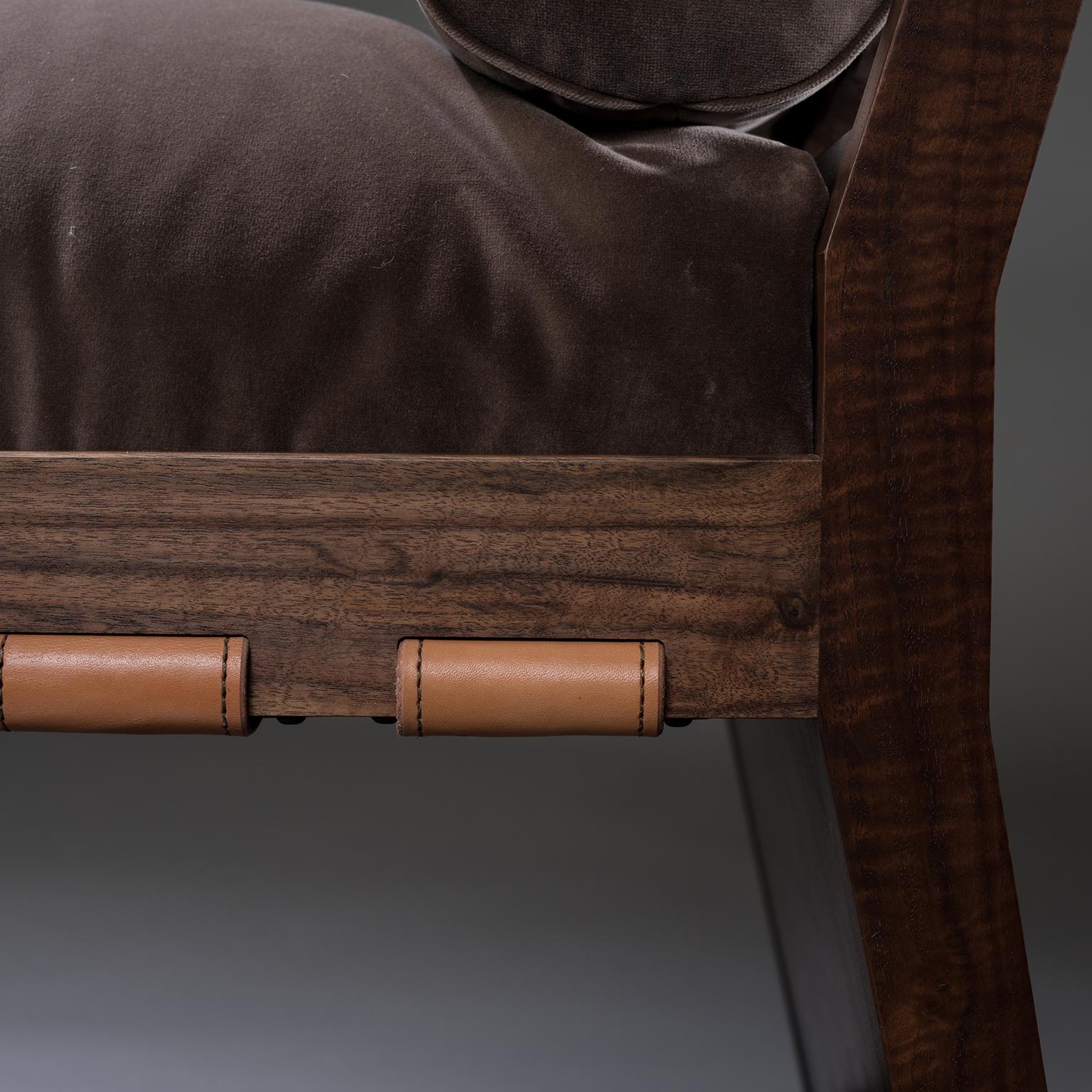 Polished Studio Greytak 'Daybed' with Claro Walnut, Brazilian Agate, Bronze and Leather For Sale