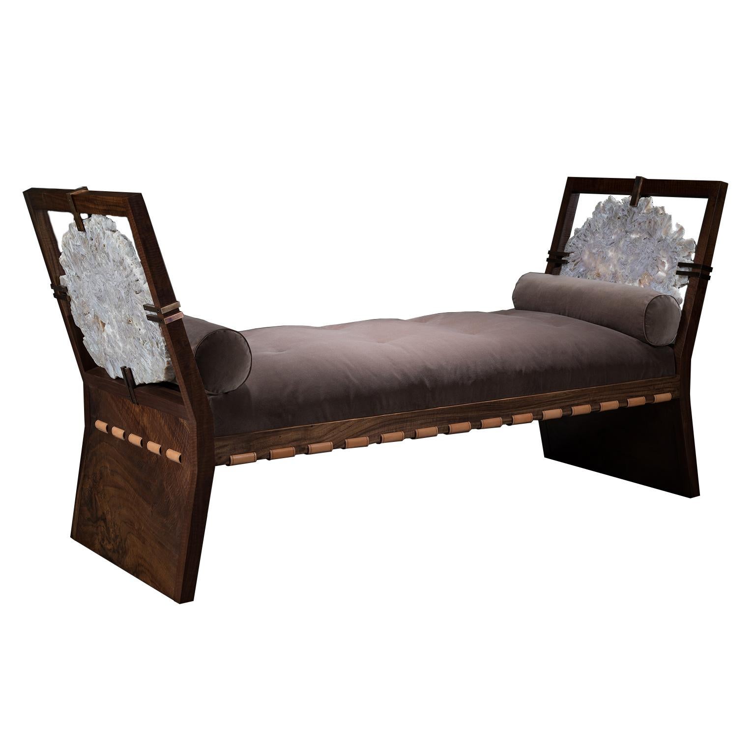 Studio Greytak 'Daybed' with Claro Walnut, Brazilian Agate, Bronze and Leather For Sale