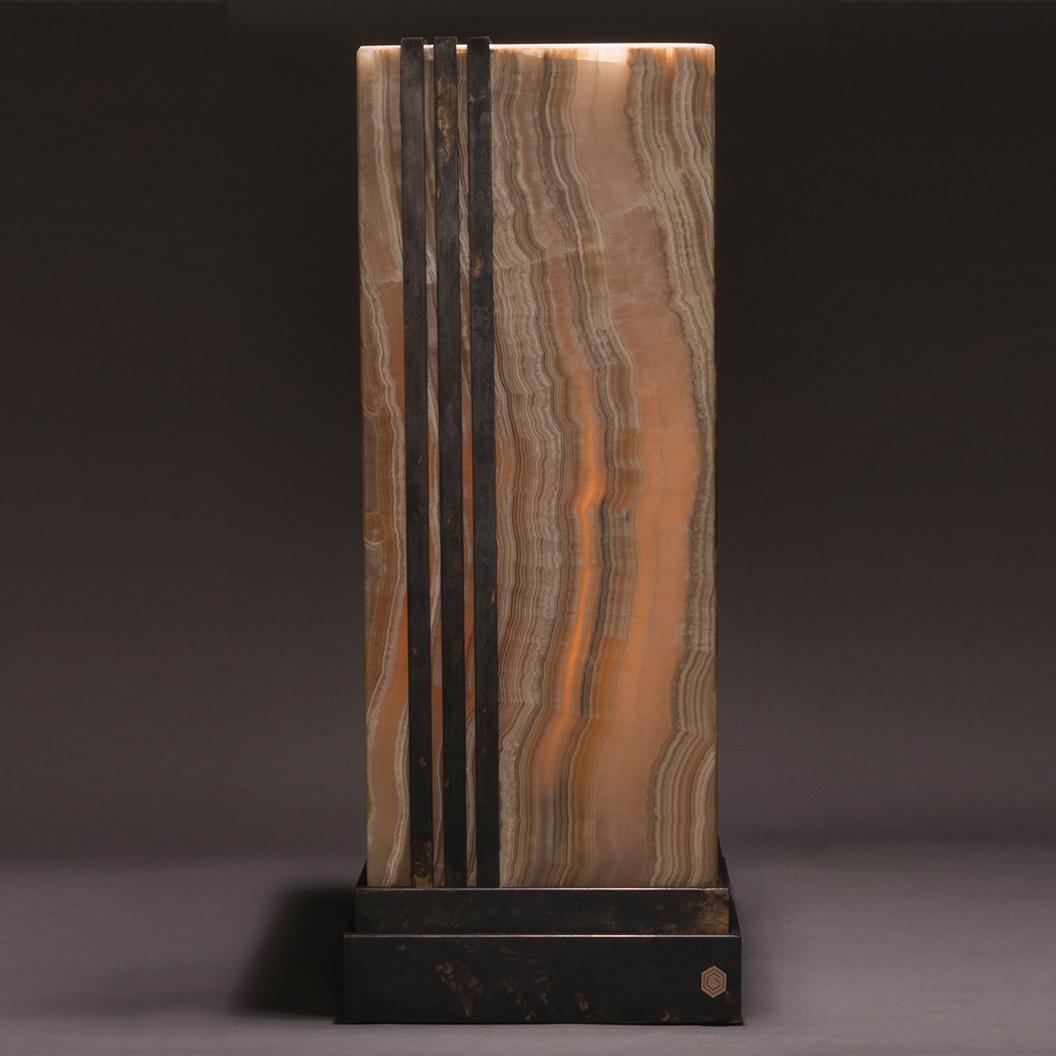 Modern Studio Greytak 'Deco Glo' Lamp - Table in Bronze and Aragonite 'Onyx'