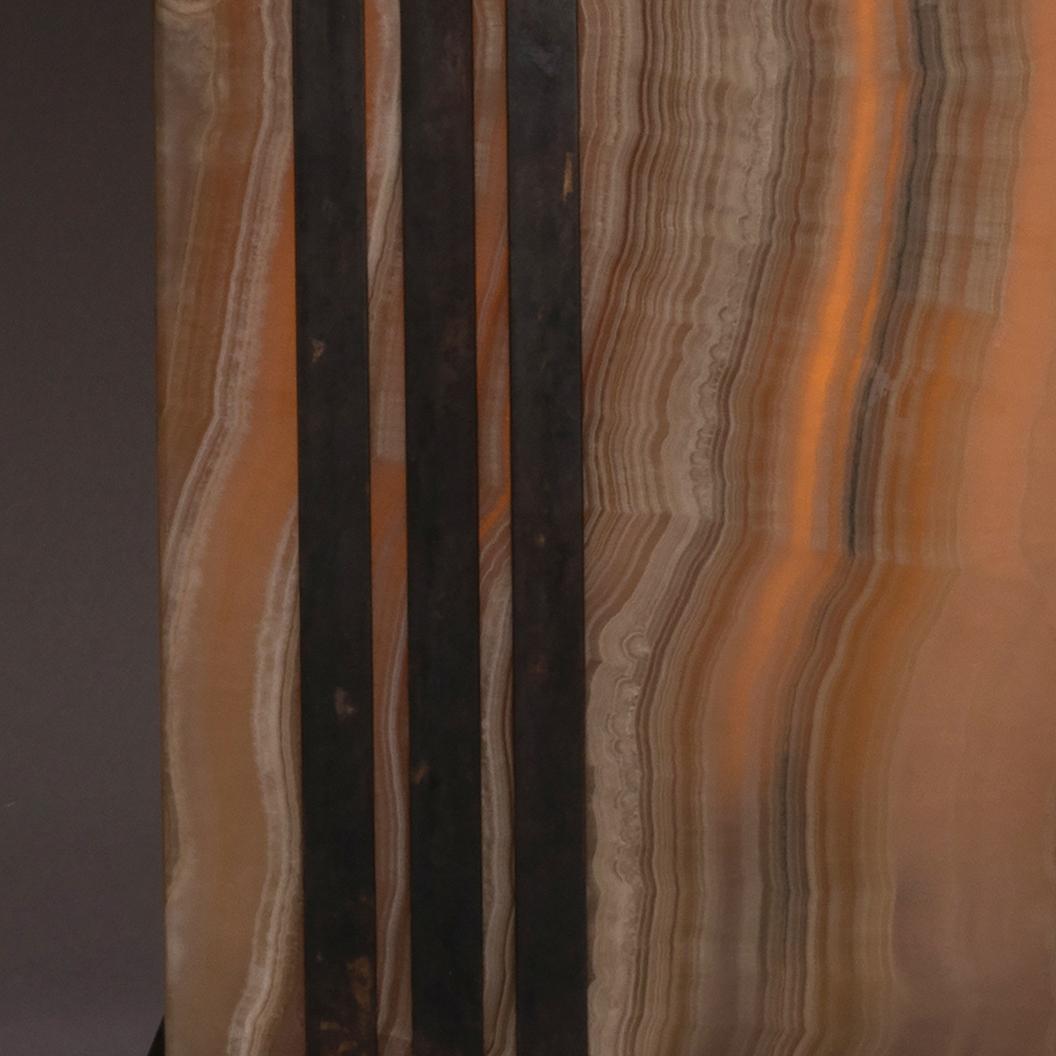 American Studio Greytak 'Deco Glo' Lamp - Table in Bronze and Aragonite 'Onyx'