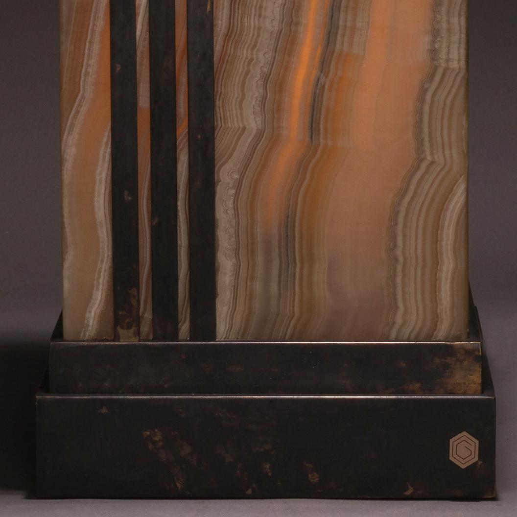 Studio Greytak 'Deco Glo' Lamp - Table in Bronze and Aragonite 'Onyx' In Excellent Condition In Missoula, MT