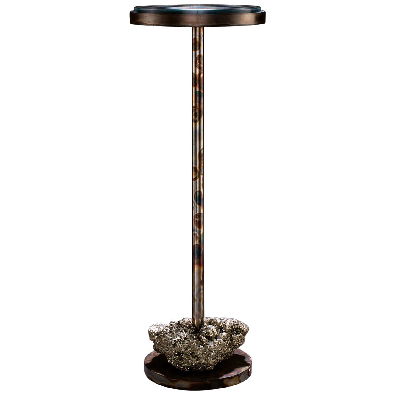 Studio Greytak 'Havana Table 7' Pyrite & Patinated Iron Side Table For Sale