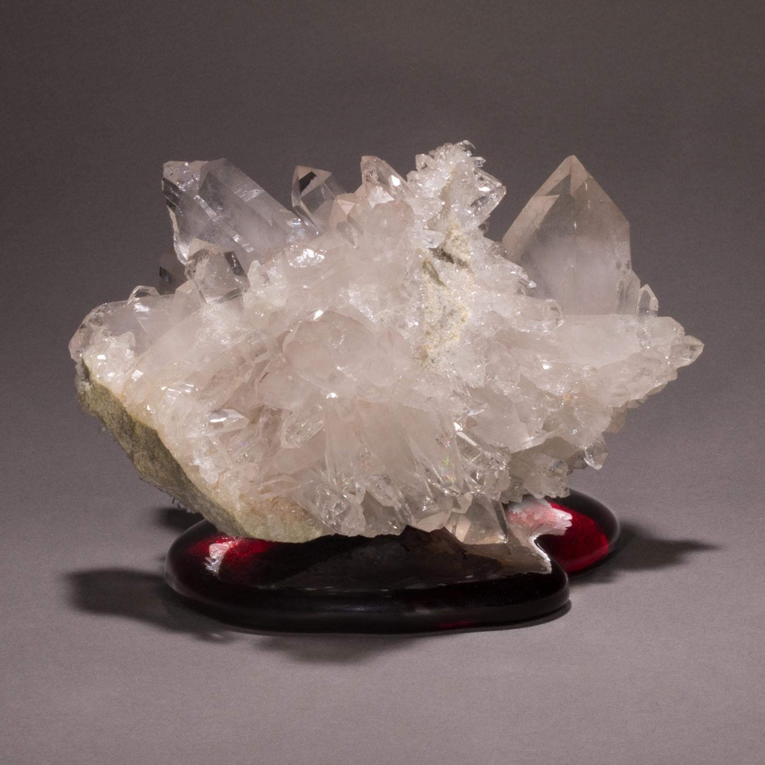 Studio Greytak 'Himalayan Quartz on Cast Glass' White Quartz on Red Art Glass For Sale 4