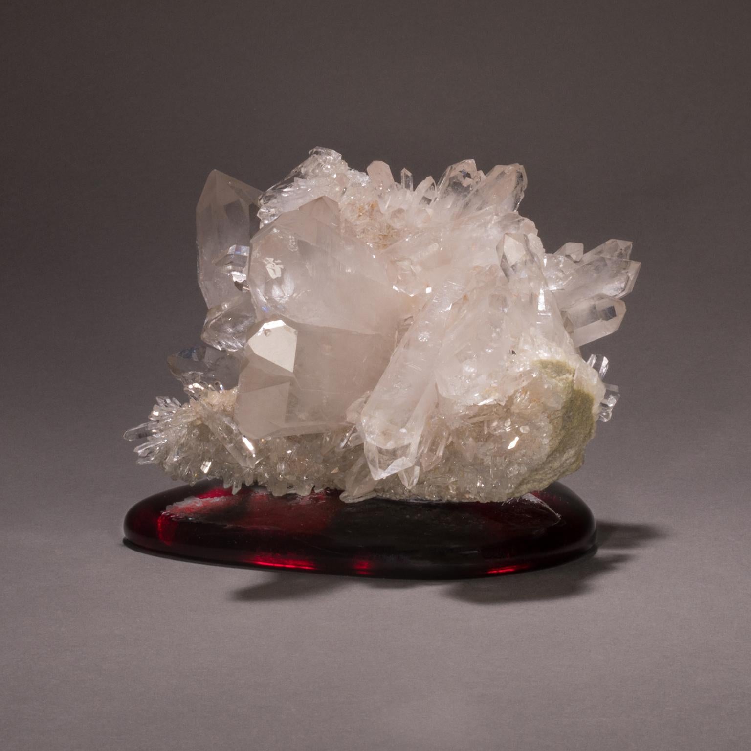 Studio Greytak 'Himalayan Quartz on Cast Glass' White Quartz on Red Art Glass For Sale 7