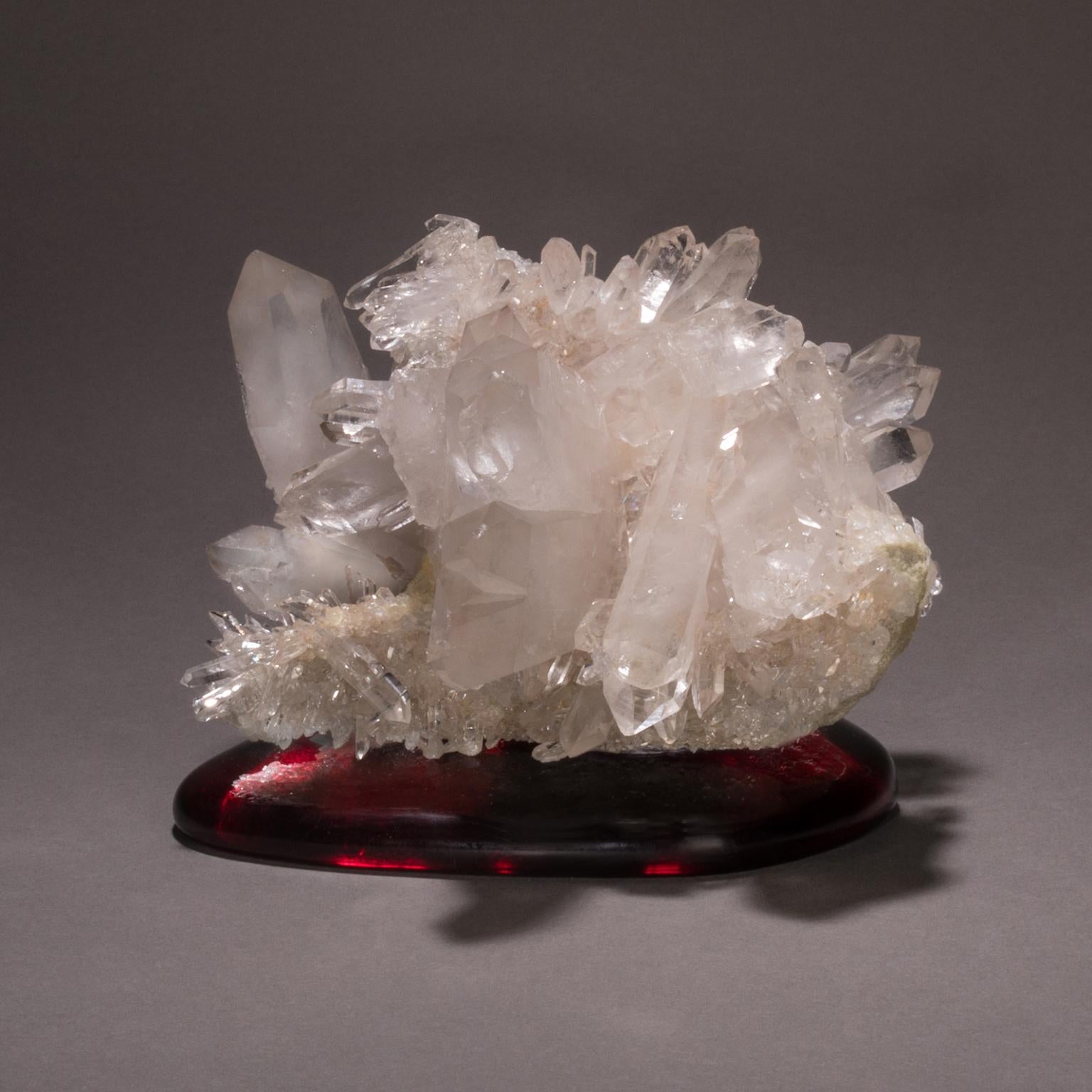 Studio Greytak 'Himalayan Quartz on Cast Glass' White Quartz on Red Art Glass For Sale 8