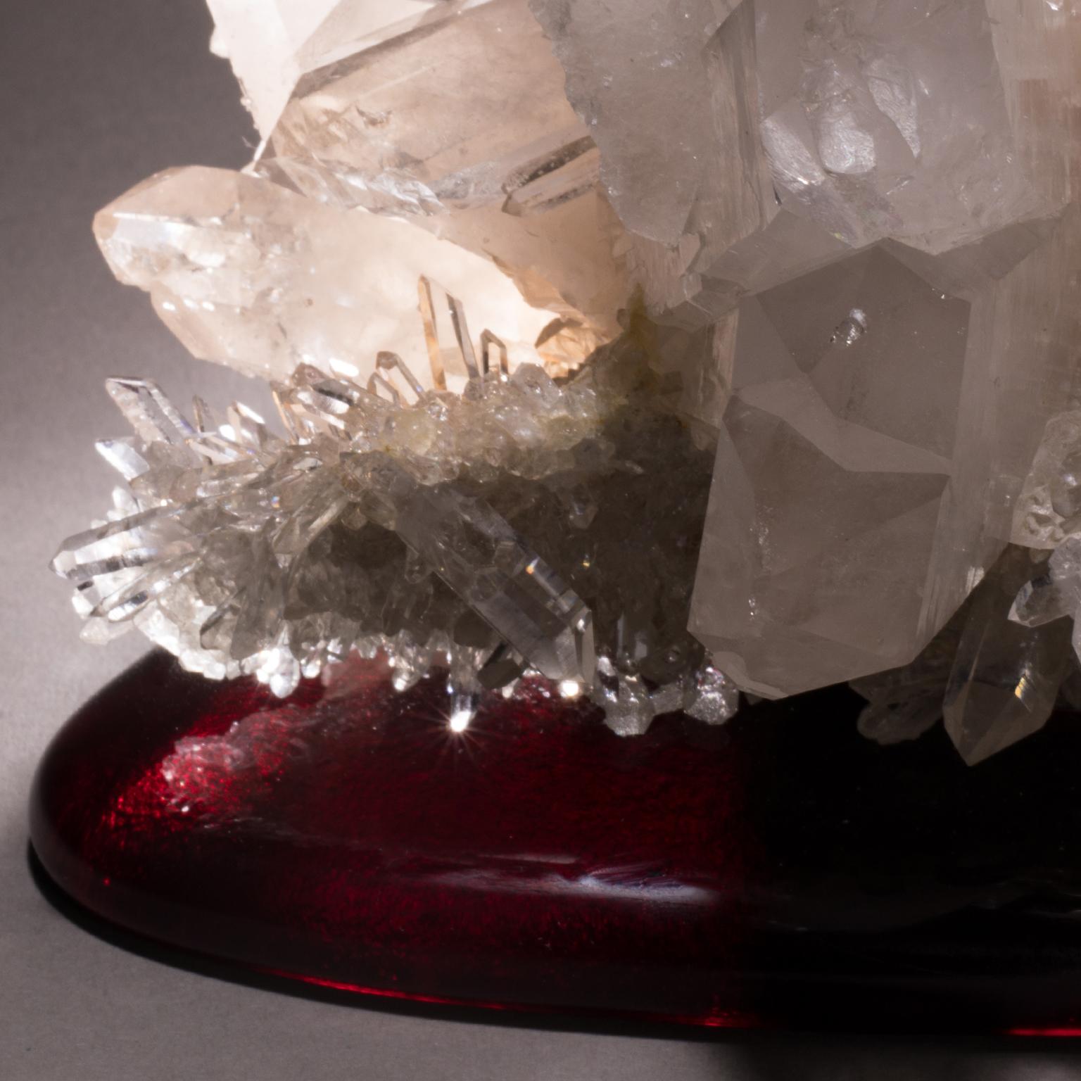 Studio Greytak 'Himalayan Quartz on Cast Glass' White Quartz on Red Art Glass For Sale 10