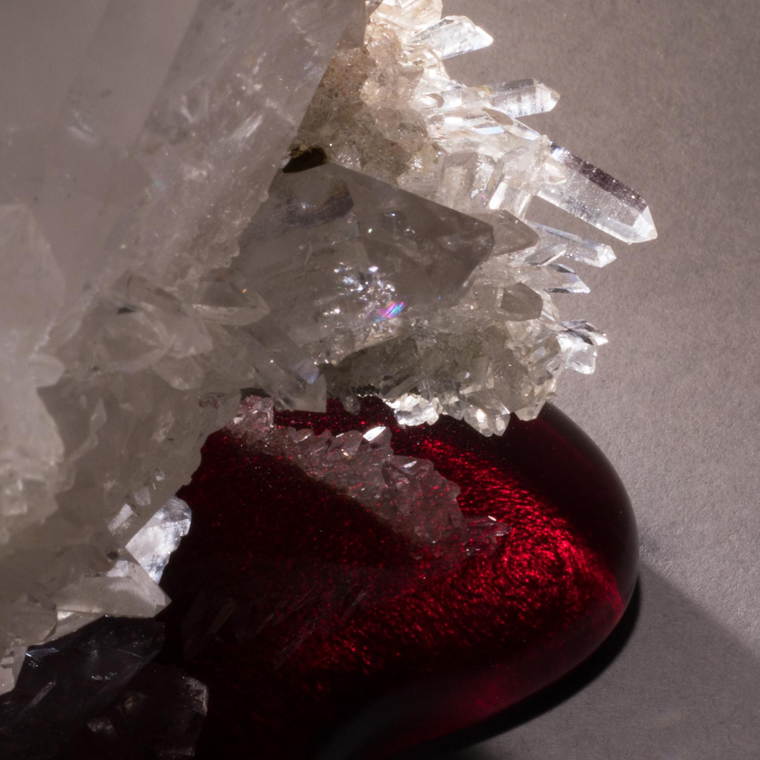 Studio Greytak 'Himalayan Quartz on Cast Glass' White Quartz on Red Art Glass For Sale 12