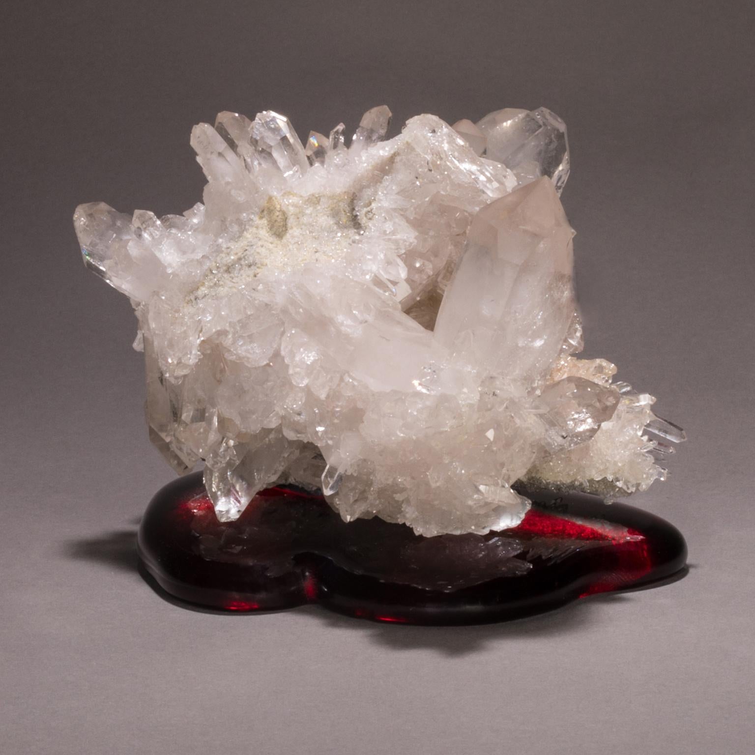 Studio Greytak 'Himalayan Quartz on Cast Glass' White Quartz on Red Art Glass For Sale 1