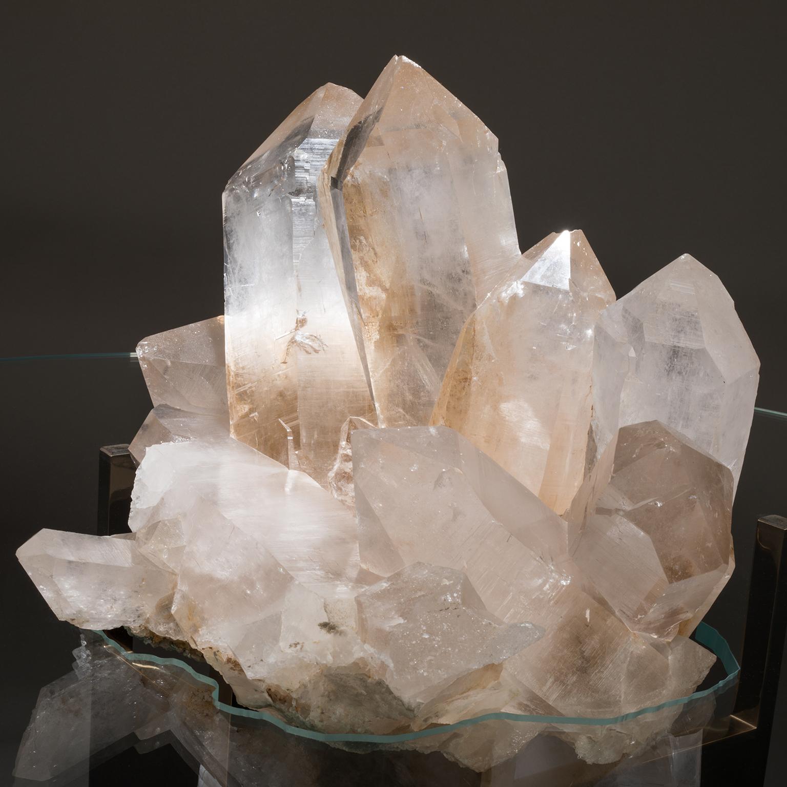 Modern Studio Greytak 'Iceberg Table 4' Himalayan Quartz, Solid Bronze, and Glass Top