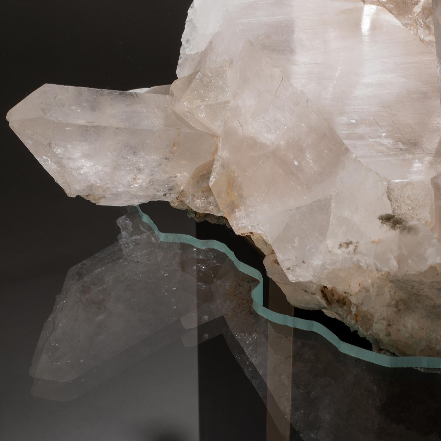 American Studio Greytak 'Iceberg Table 4' Himalayan Quartz, Solid Bronze, and Glass Top