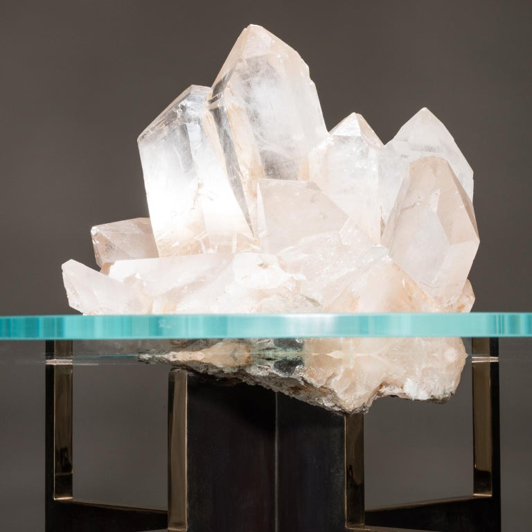 Studio Greytak 'Iceberg Table 4' Himalayan Quartz, Solid Bronze, and Glass Top In New Condition In Missoula, MT