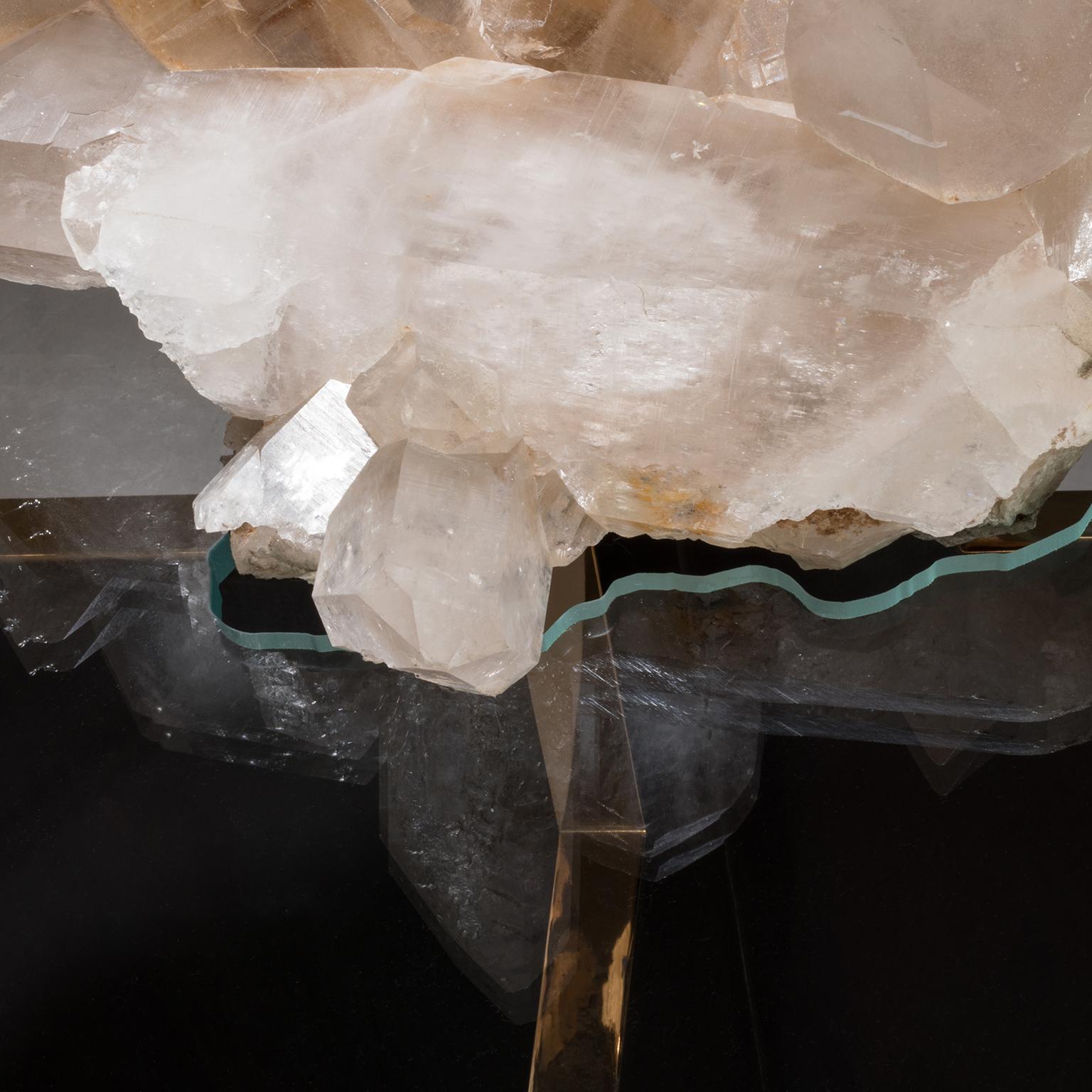 Contemporary Studio Greytak 'Iceberg Table 4' Himalayan Quartz, Solid Bronze, and Glass Top