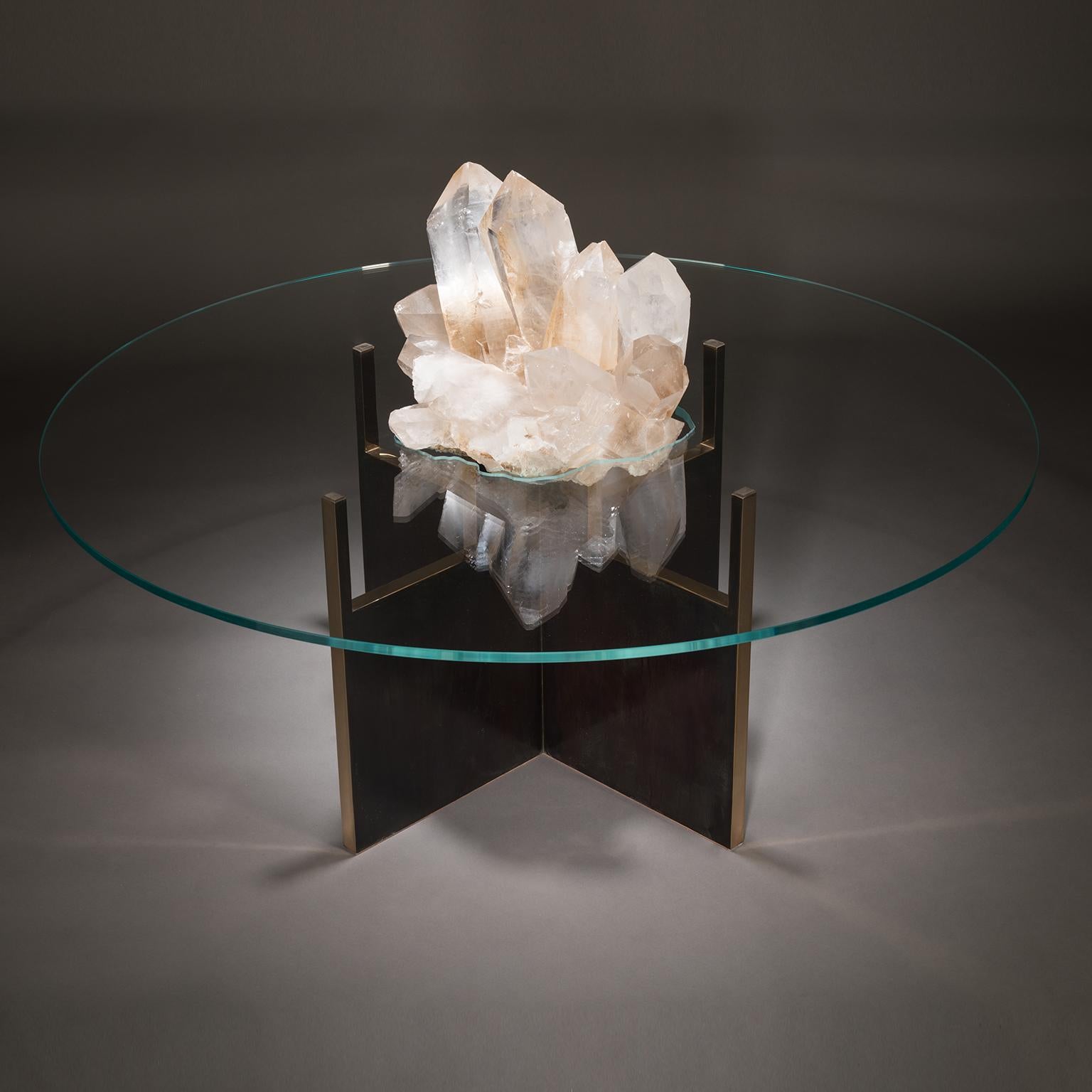 Studio Greytak 'Iceberg Table 4' Himalayan Quartz, Solid Bronze, and Glass Top 1