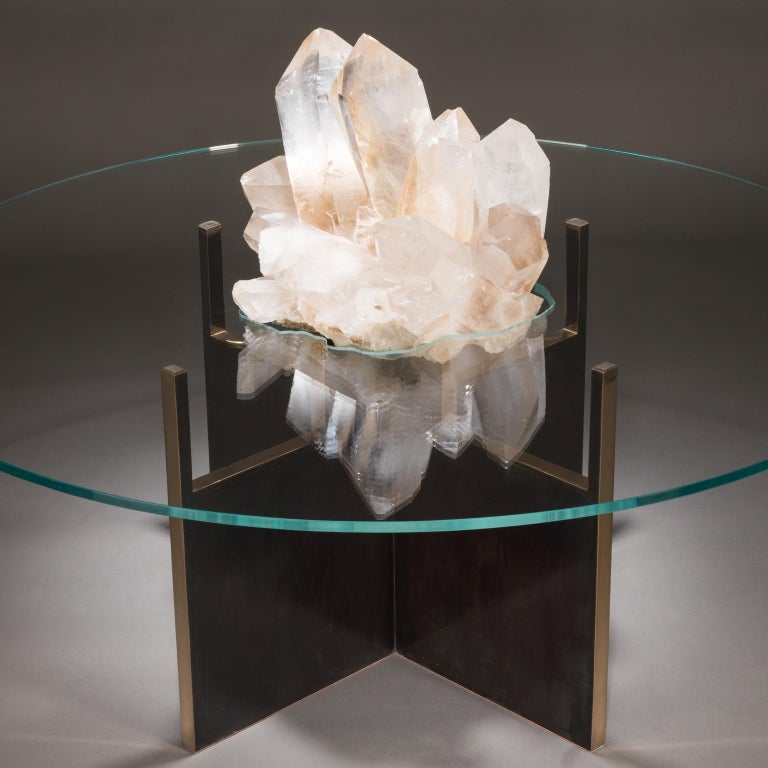 Studio Greytak 'Iceberg Table 4' Himalayan Quartz, Solid Bronze, and Glass Top 2