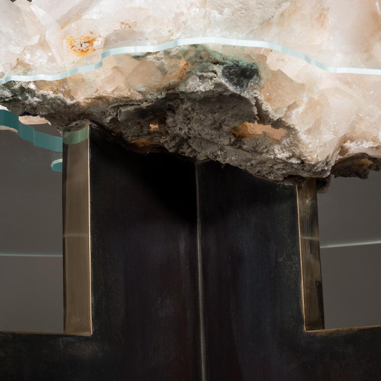 Studio Greytak 'Iceberg Table 4' Himalayan Quartz, Solid Bronze, and Glass Top 3
