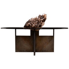 Studio Greytak "Iceberg Table 5" Alligator Quartz, Iron Patina, Smoky Glass