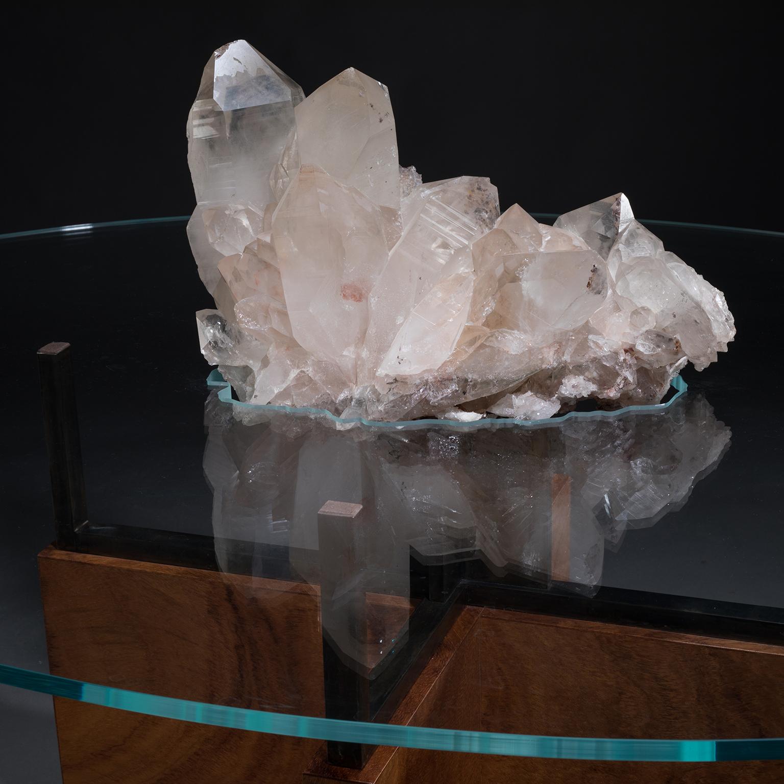 Studio Greytak 'Iceberg Table 6' Himalayan Quartz, Solid Bronze, Monkey Pod Wood In New Condition For Sale In Missoula, MT