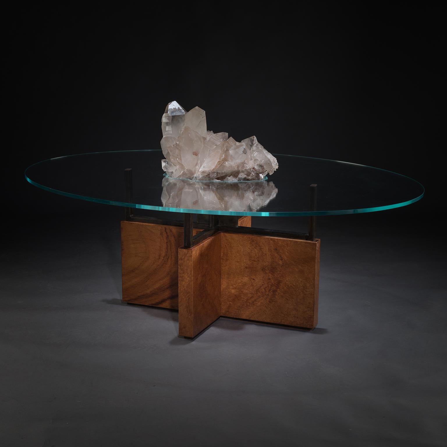 Contemporary Studio Greytak 'Iceberg Table 6' Himalayan Quartz, Solid Bronze, Monkey Pod Wood For Sale