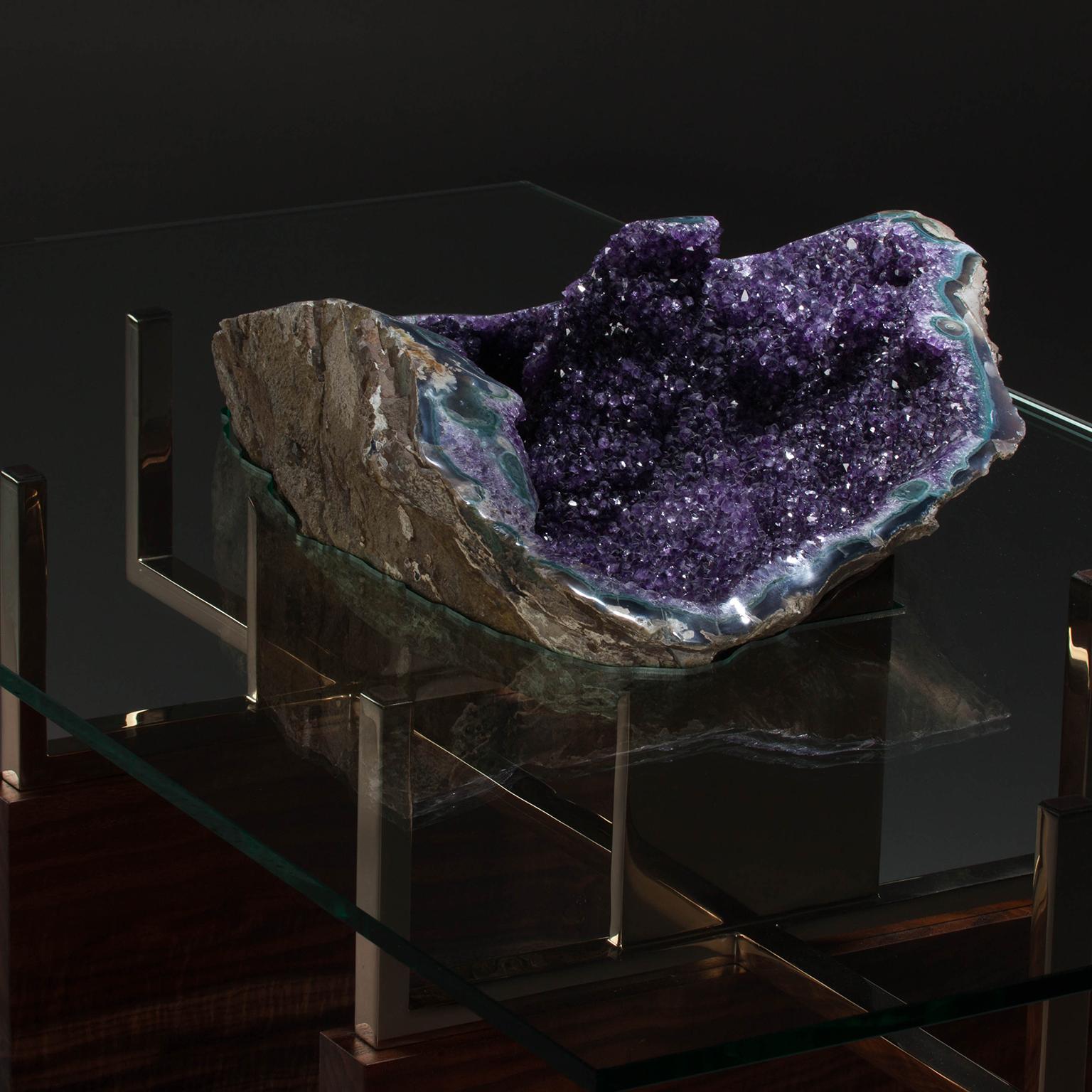 Studio Greytak 'Iceberg Table 1' with Amethyst, Polished Bronze, and Burl Walnut For Sale 3