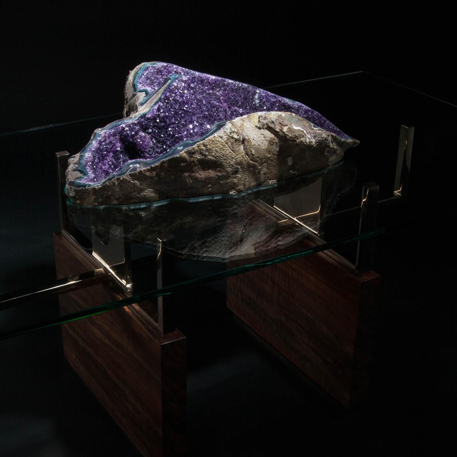 Studio Greytak 'Iceberg Table 1' with Amethyst, Polished Bronze, and Burl Walnut For Sale 4