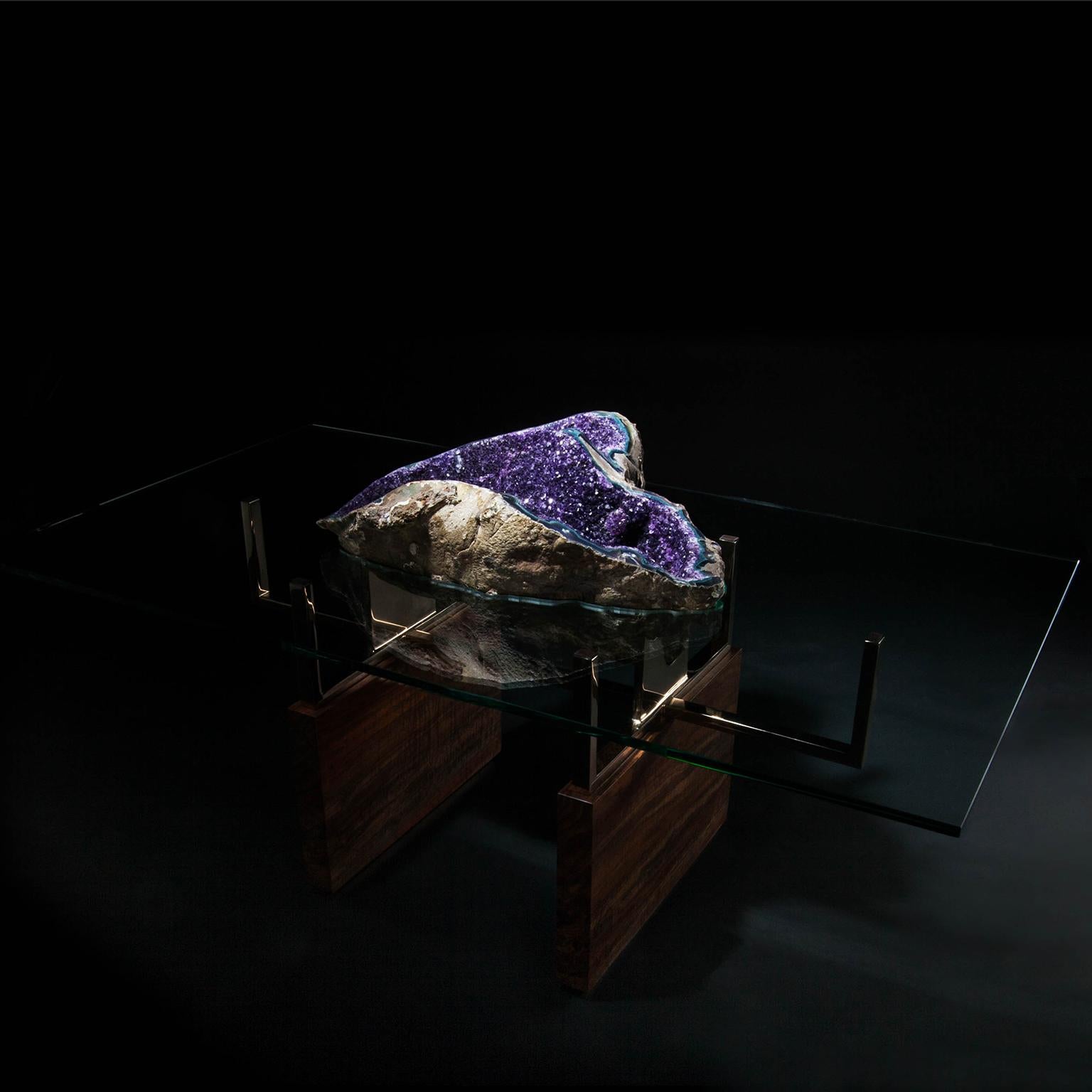 Studio Greytak 'Iceberg Table 1' with Amethyst, Polished Bronze, and Burl Walnut For Sale 5