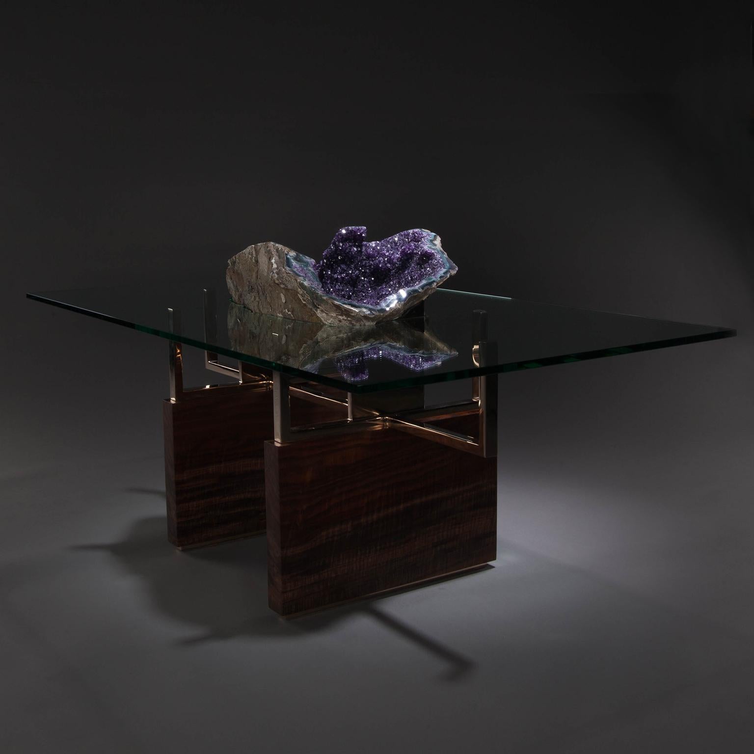 American Studio Greytak 'Iceberg Table 1' with Amethyst, Polished Bronze, and Burl Walnut For Sale