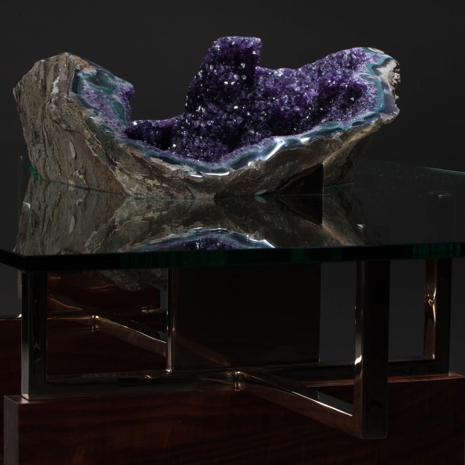 Stained Studio Greytak 'Iceberg Table 1' with Amethyst, Polished Bronze, and Burl Walnut For Sale