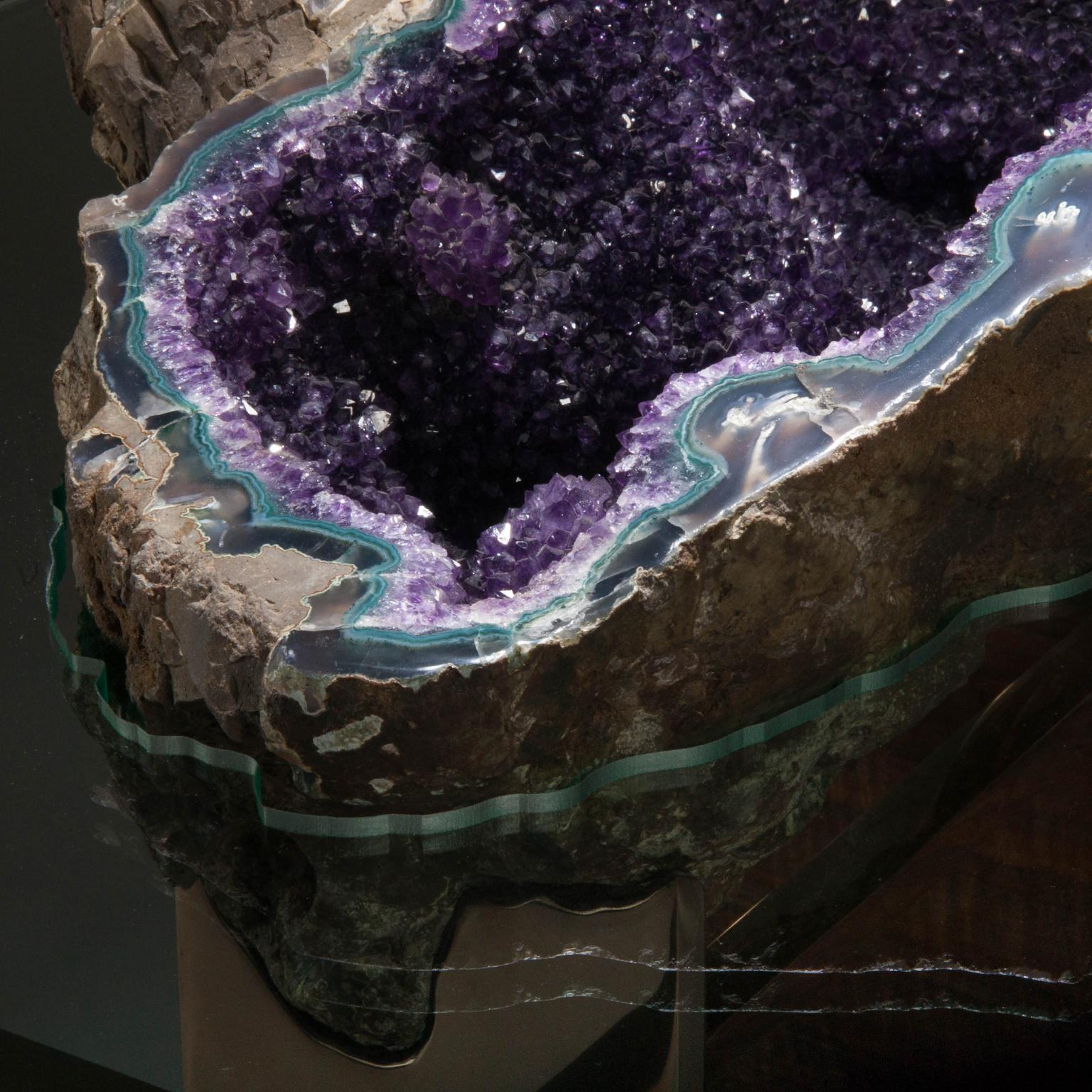 Studio Greytak 'Iceberg Table 1' with Amethyst, Polished Bronze, and Burl Walnut In New Condition For Sale In Missoula, MT