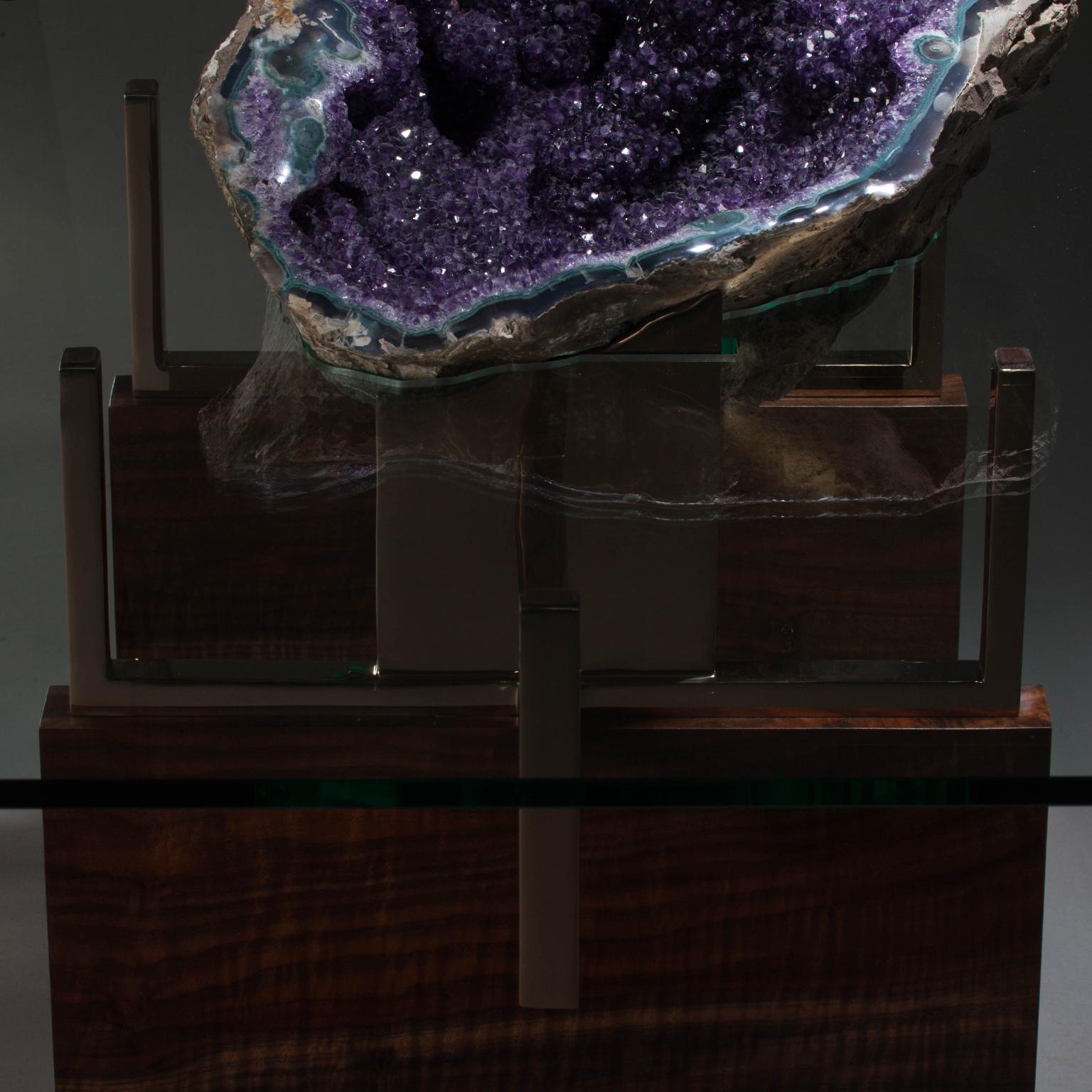 Contemporary Studio Greytak 'Iceberg Table 1' with Amethyst, Polished Bronze, and Burl Walnut For Sale