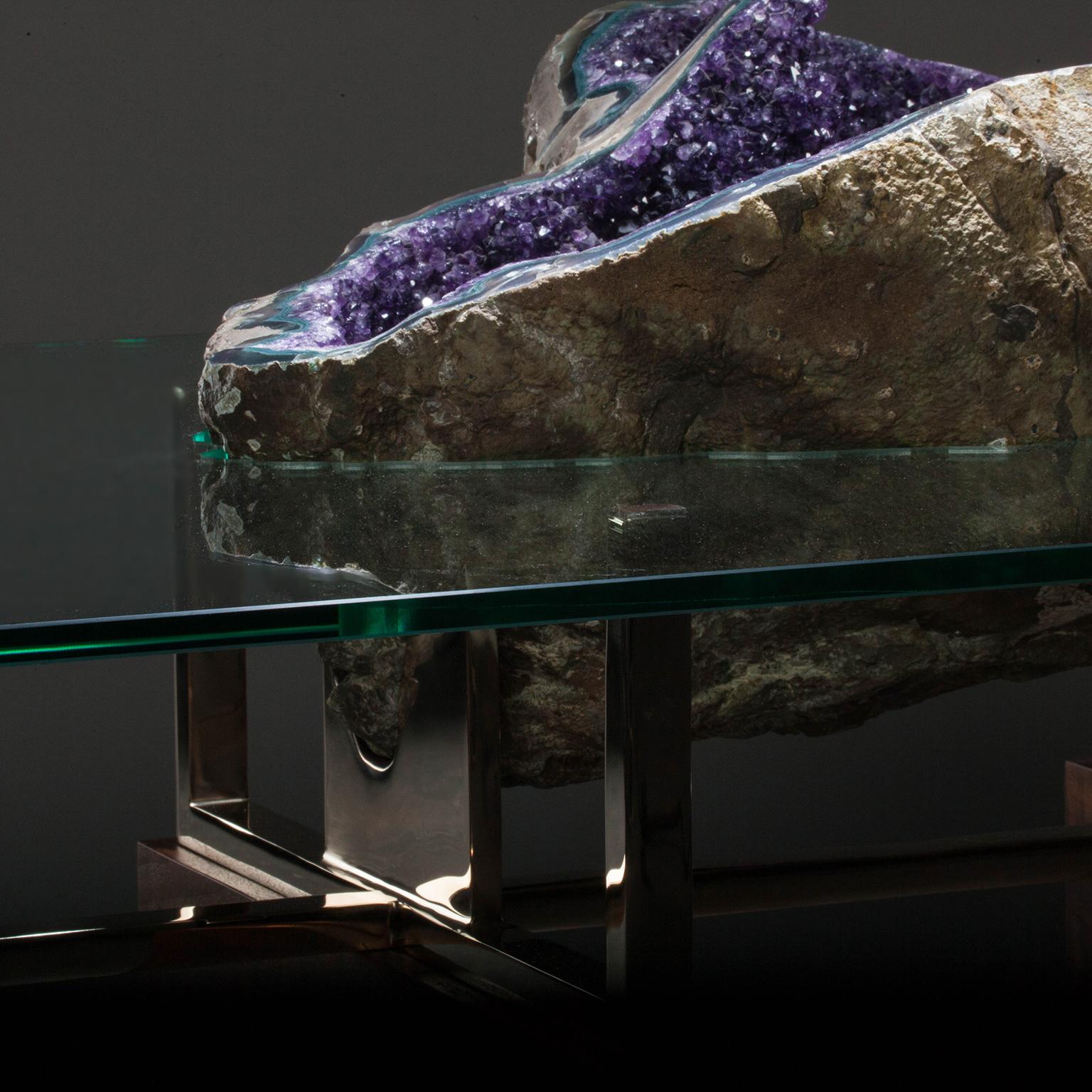 Studio Greytak 'Iceberg Table 1' with Amethyst, Polished Bronze, and Burl Walnut For Sale 1