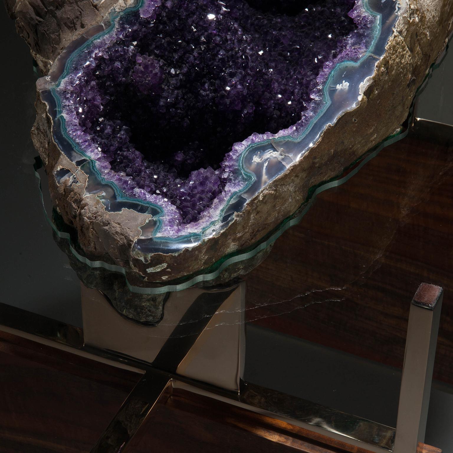 Studio Greytak 'Iceberg Table 1' with Amethyst, Polished Bronze, and Burl Walnut For Sale 2