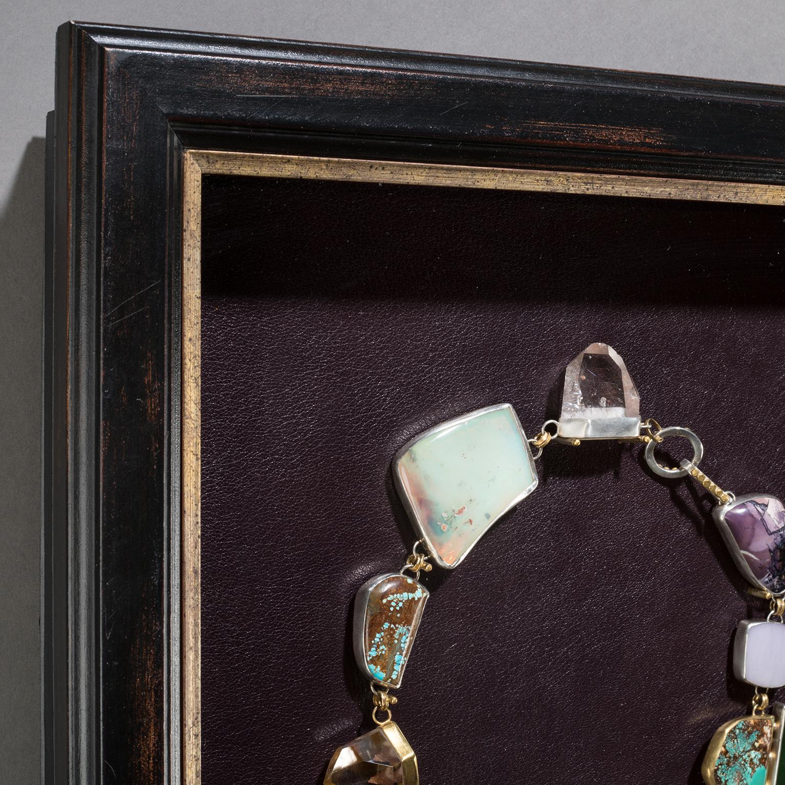 Contemporary Studio Greytak 'Jade Tiger Necklace' Tigers Eye, Jade, Amber, Opal, & 14kt Gold For Sale