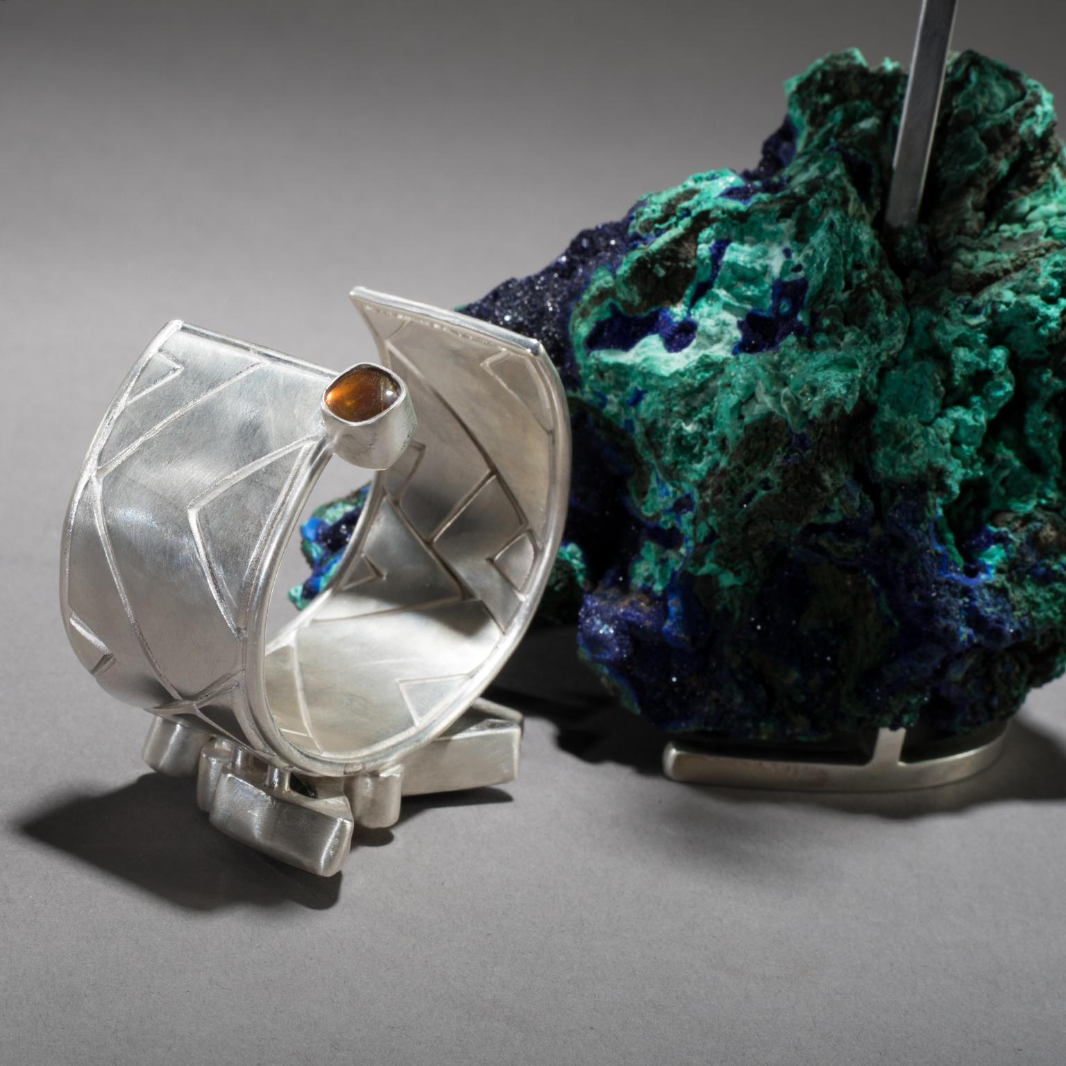 Studio Greytak 'Lapis Cuff on Azurite' with Lapis Lazuli, Ammolite and Fire Opal For Sale 2