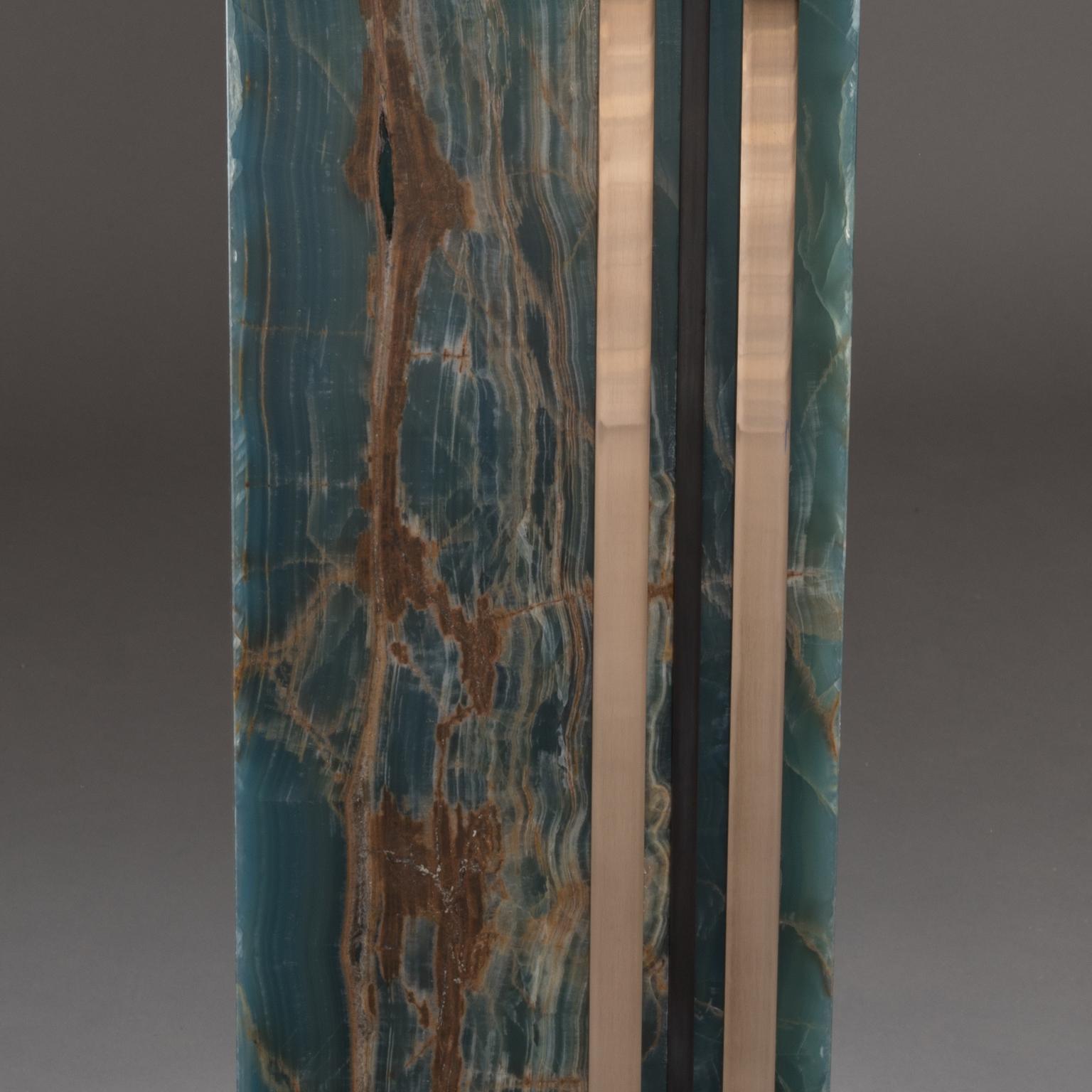 Contemporary Studio Greytak 'Large Blue Lemans Glo' Blue, Green, & Brown Aragonite & Bronze