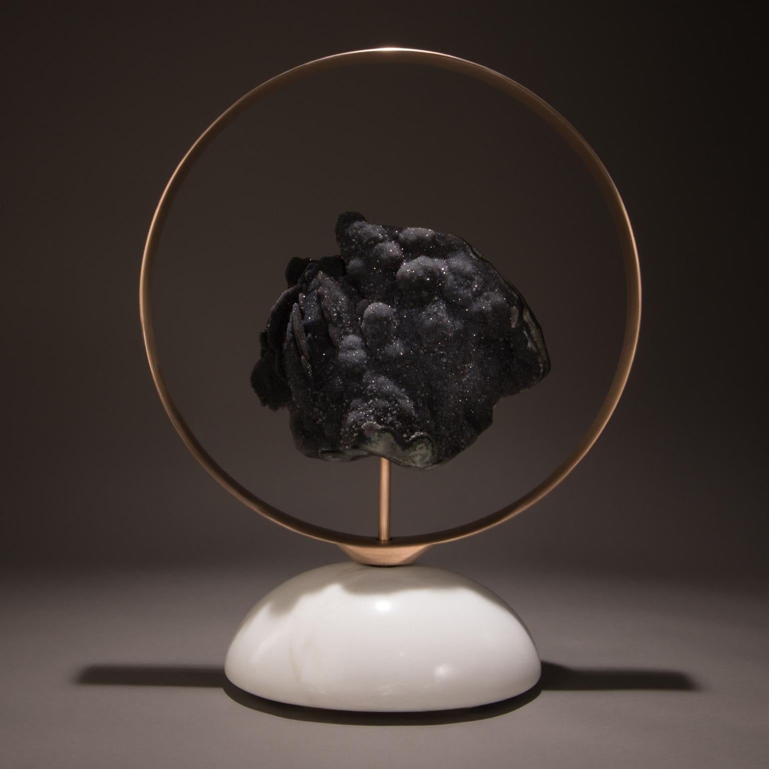 Modern Studio Greytak 'Loop' Moving Sculpture with Yule Marble, Bronze & Black Amethyst For Sale