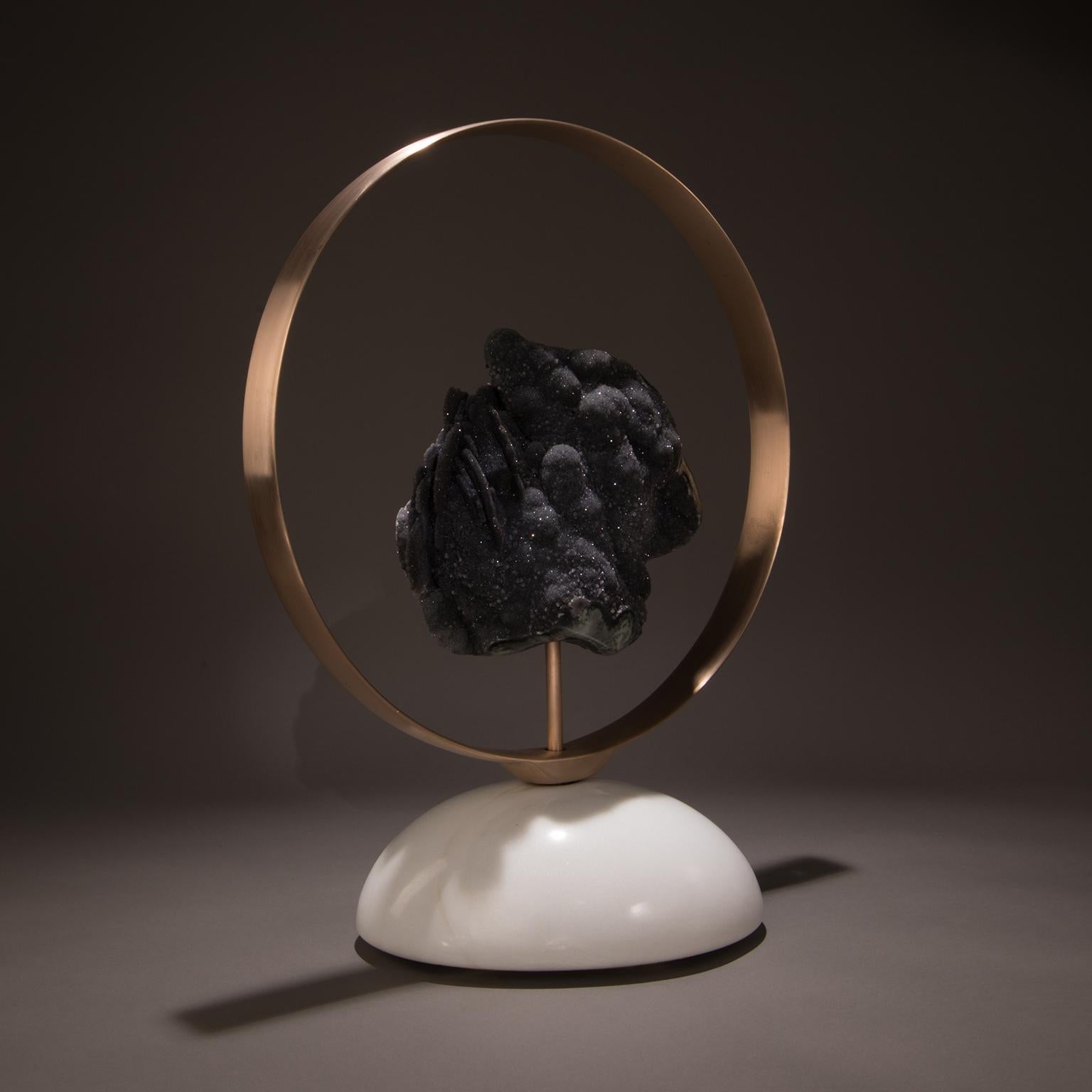 American Studio Greytak 'Loop' Moving Sculpture with Yule Marble, Bronze & Black Amethyst For Sale