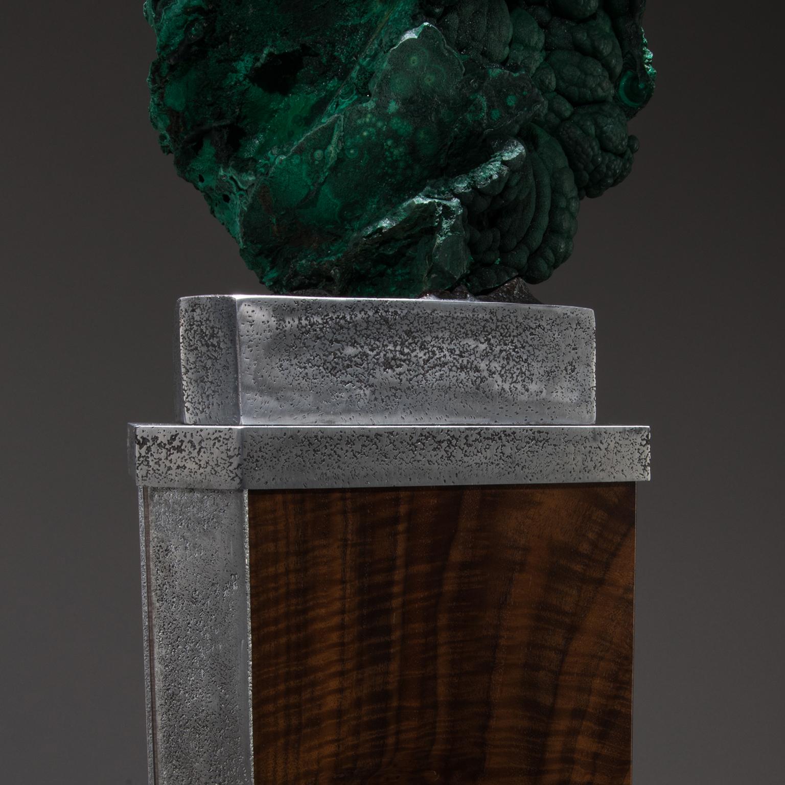 Modern Studio Greytak 'Malachite on Walnut and Aluminium Base' Malachite Pedestal Art For Sale