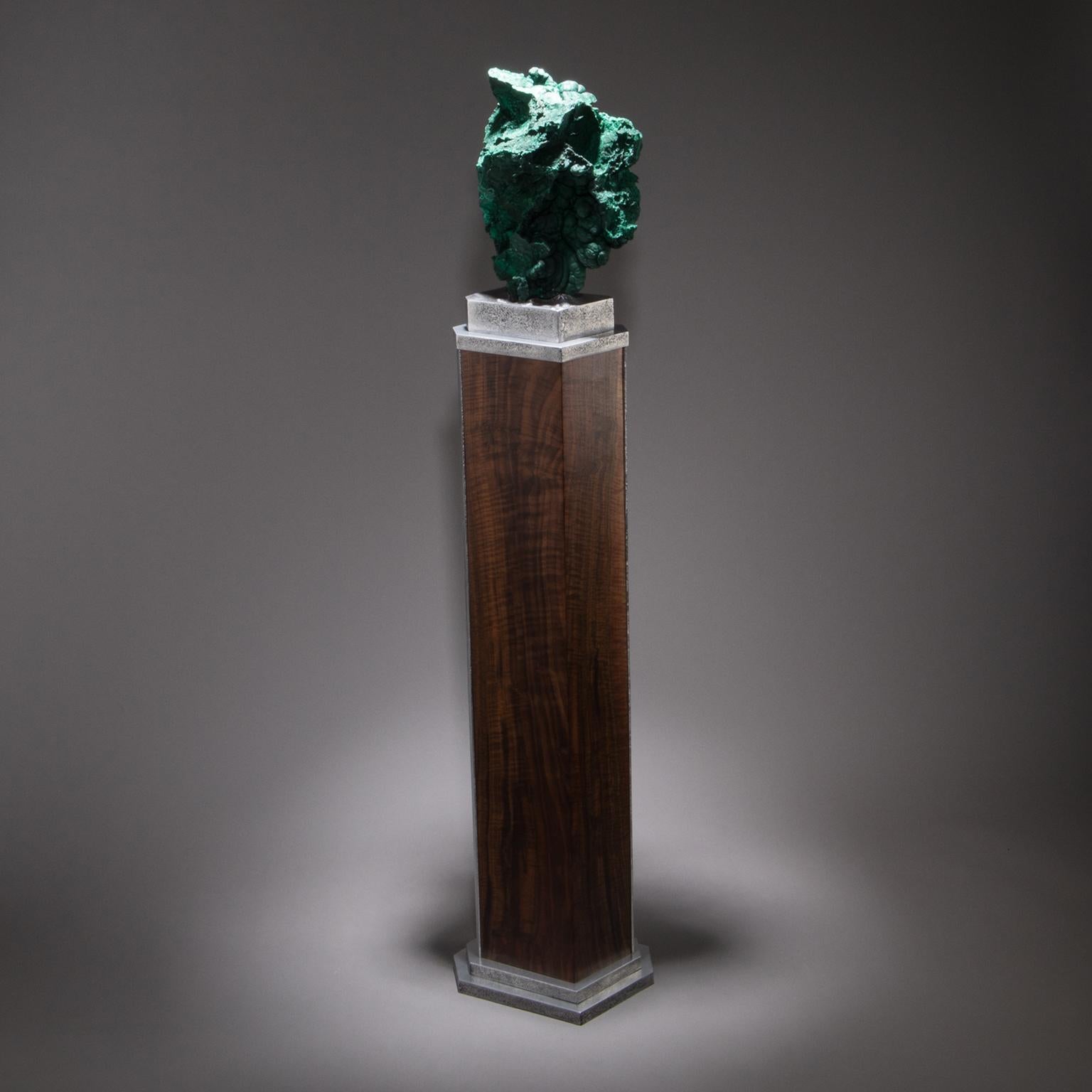 American Studio Greytak 'Malachite on Walnut and Aluminium Base' Malachite Pedestal Art For Sale