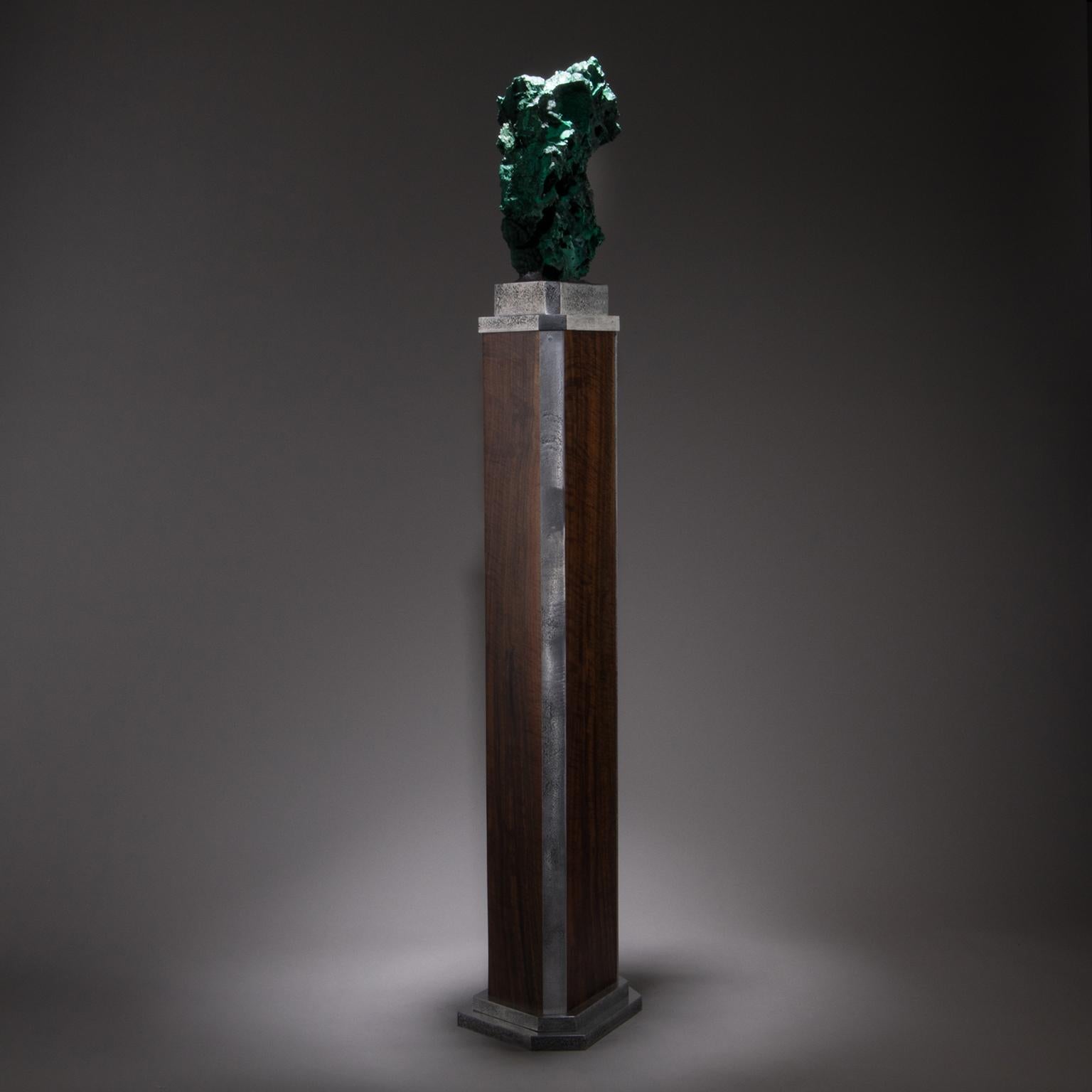 Contemporary Studio Greytak 'Malachite on Walnut and Aluminium Base' Malachite Pedestal Art For Sale