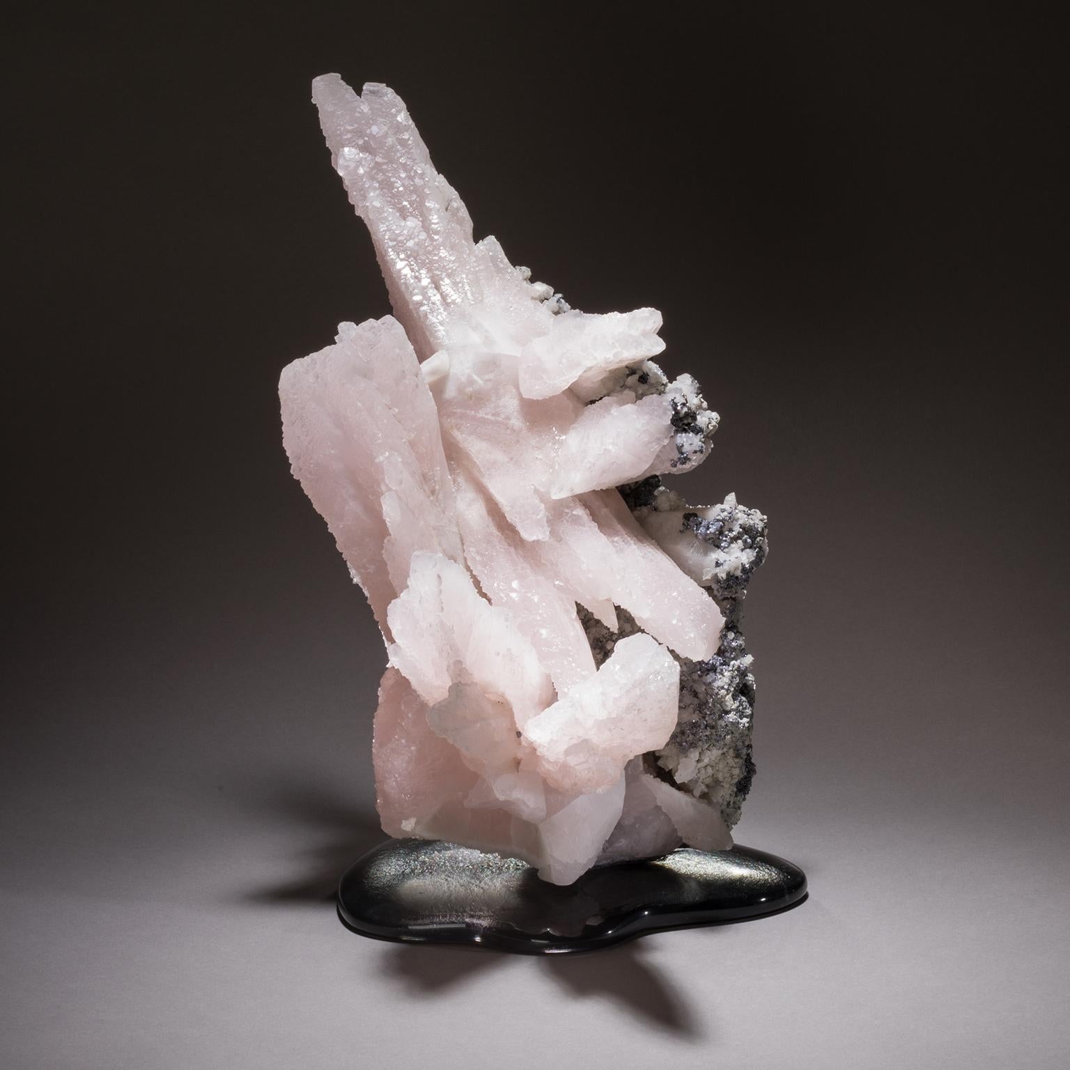 Studio Greytak 'Manganoan Calcite on Cast Glass' Pink Calcite on Black Glass For Sale 3