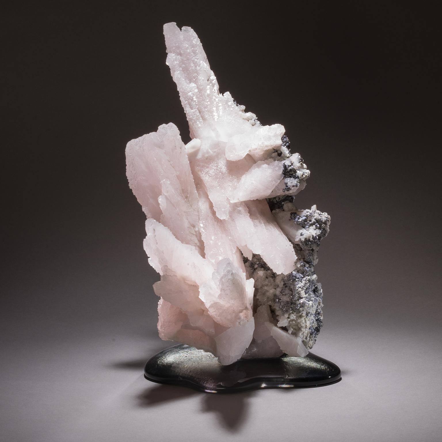 Modern Studio Greytak 'Manganoan Calcite on Cast Glass' Pink Calcite on Black Glass For Sale