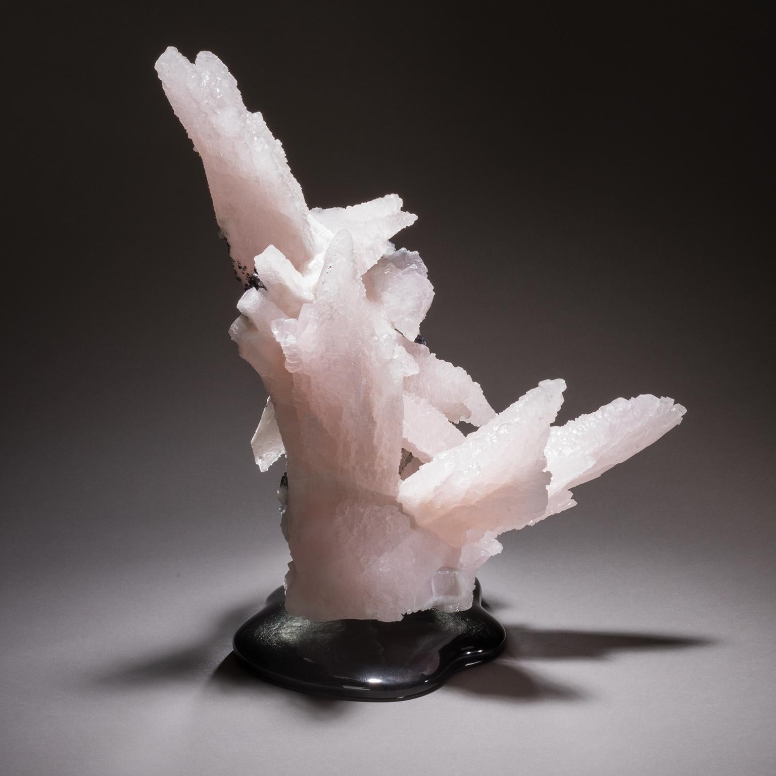 Studio Greytak 'Manganoan Calcite on Cast Glass' Pink Calcite on Black Glass In New Condition For Sale In Missoula, MT