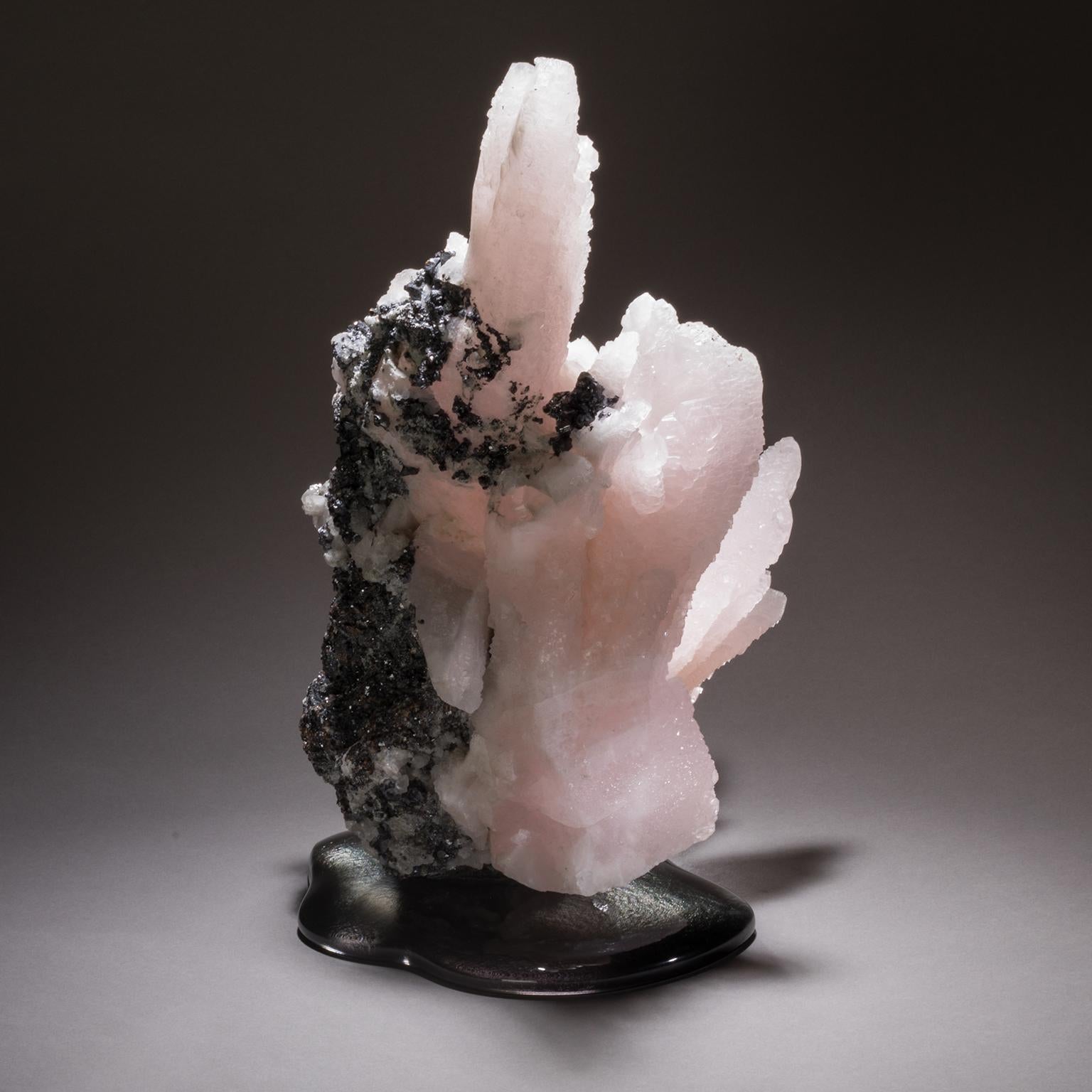 Studio Greytak 'Manganoan Calcite on Cast Glass' Pink Calcite on Black Glass For Sale 1