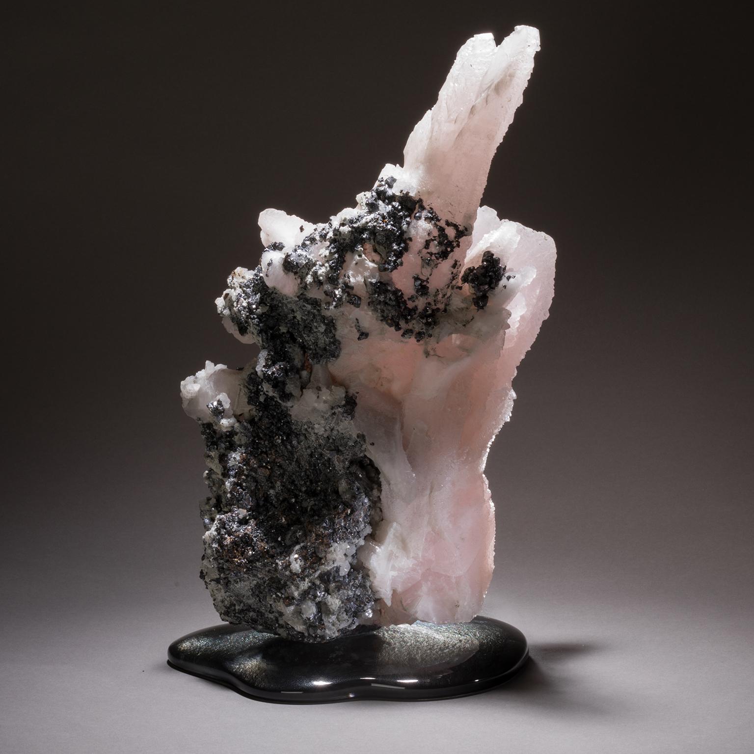 Studio Greytak 'Manganoan Calcite on Cast Glass' Pink Calcite on Black Glass For Sale 2